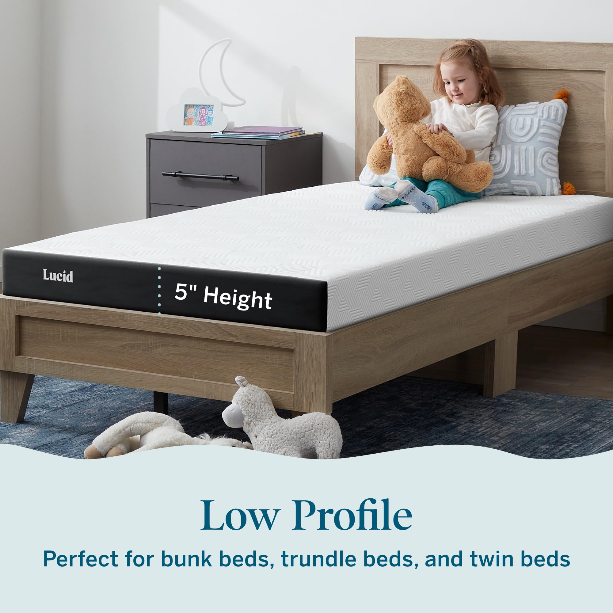 Lucid 5 Inch Memory Foam Mattress - Low Profile - Firm Feel - Infused with Bamboo Charcoal and Gel - Bed in a Box - Temperature
