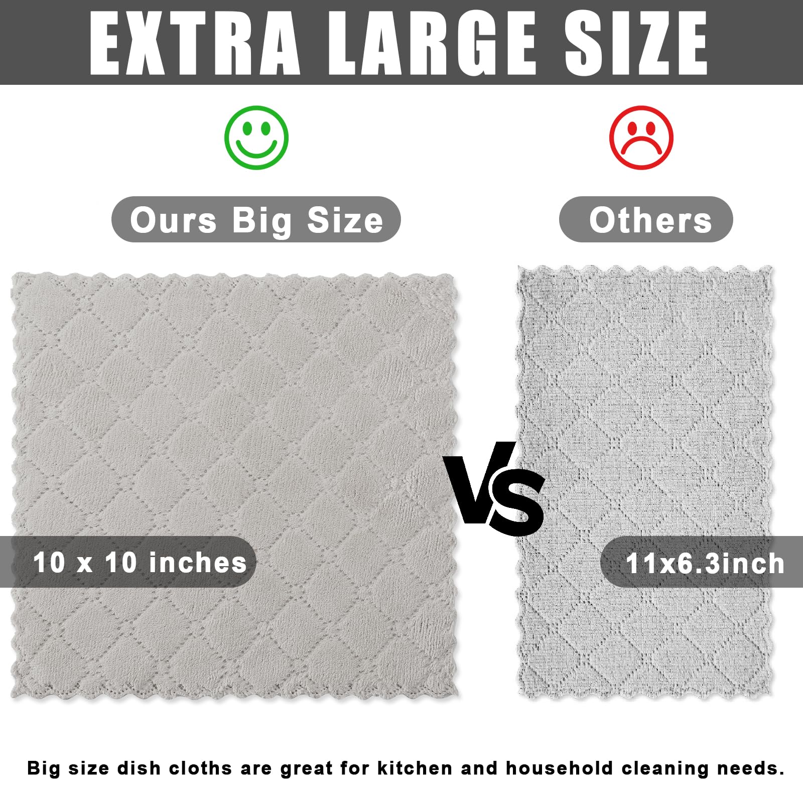 Homaxy 12 Pack Kitchen Dish Cloths (10 X 10 Inches, Grey), Super Soft And Absorbent Coral Velvet Dish Towels, Nonstick Oil Fast