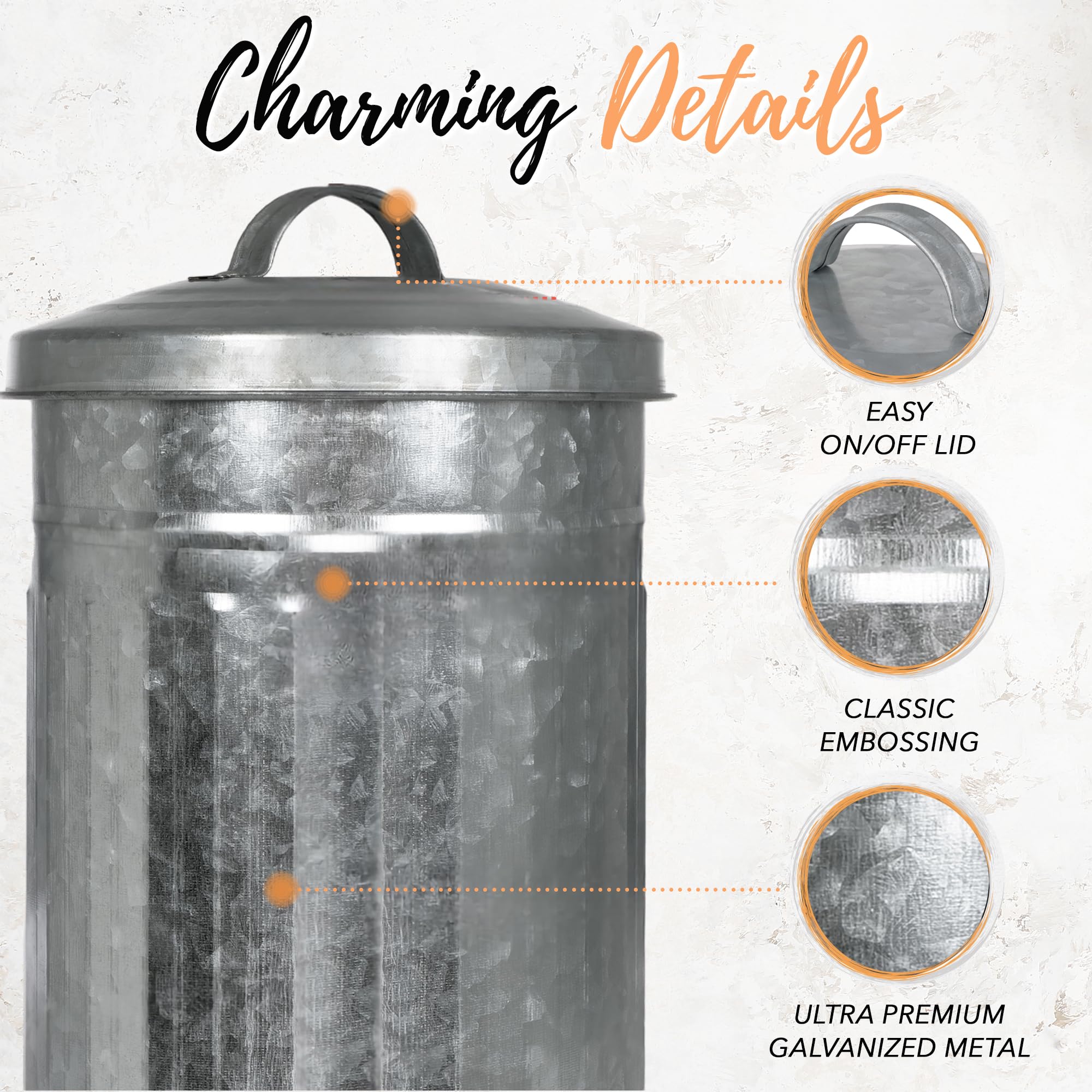 Autumn Alley Farmhouse Galvanized Metal Free Standing Toilet Paper Holder Organizer Stand Canister with Lid - Fits 3 Mega Rolls  Rustic Behind/Beside Toilet Storage Stand