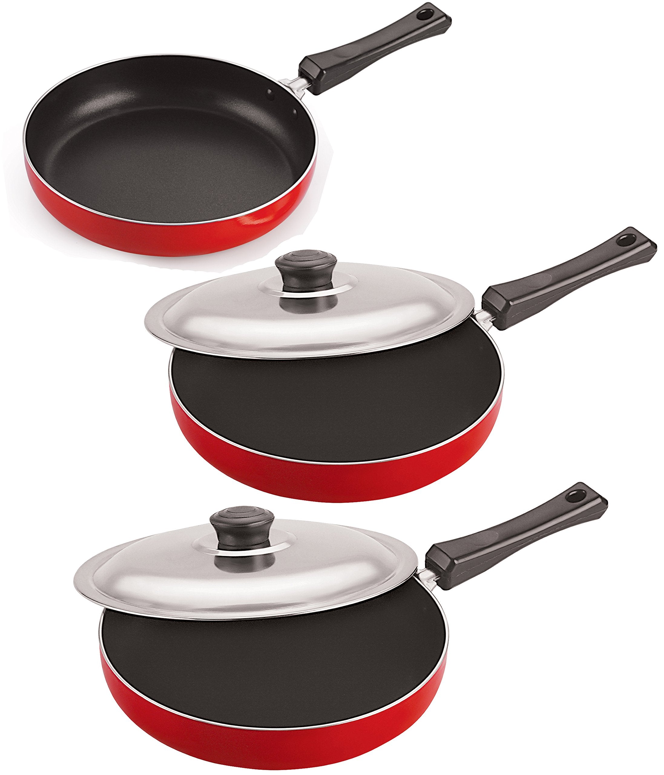 Nirlon Bpa Free Deep Frying Pan Combo Cookware Utensils Set With Steel Lid, 2.6Mm_Fp11_Fp12_Fp13