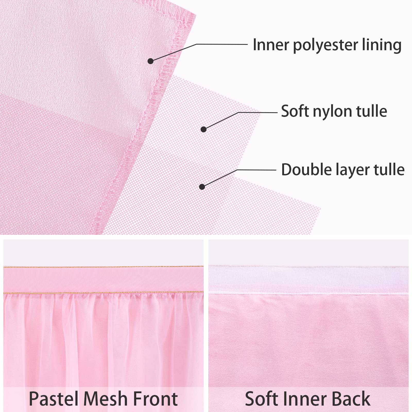 Pink Table Skirt 6Ft Tulle Table Skirting 2 Layer Rectangle Pink Tutu Tablecloth For Birthday Baby Shower Wedding