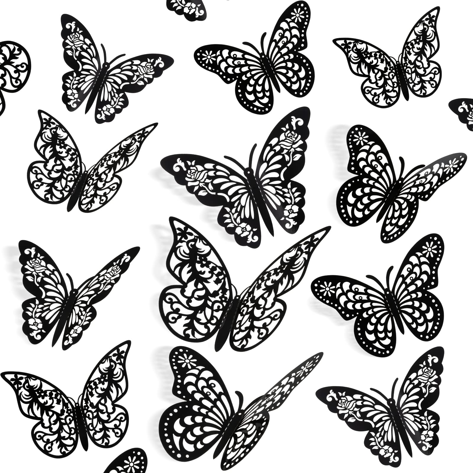 Insuwood 72 Pcs 3D Butterfly Wall Decor Stickers, 3 Styles 3 Sizes Black Butterfly Decorations For Butterfly Party Birthday Cake