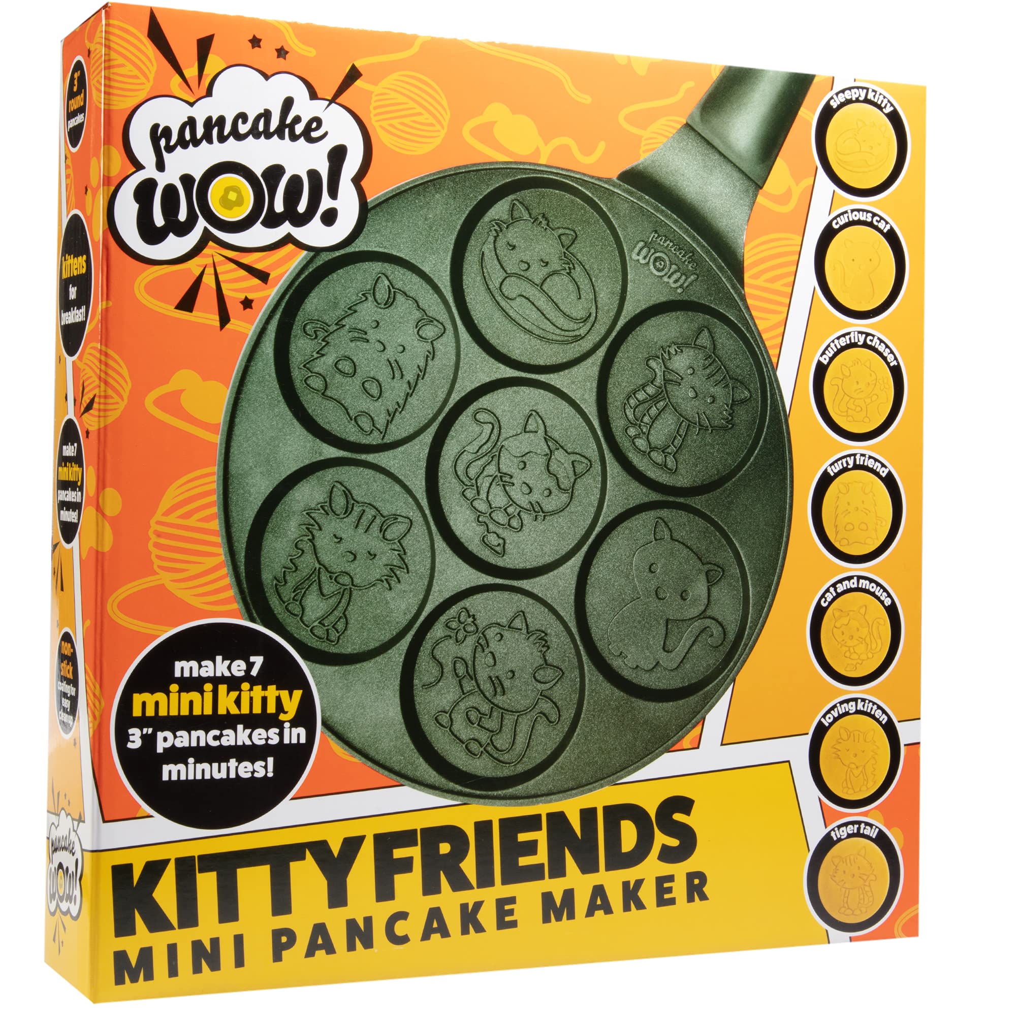 Kitty Friends Mini Pancake Pan - Make 7 Unique Flapjack Cat Designs, Nonstick Pan Cake Maker Griddle For Breakfast Kitten Fun &
