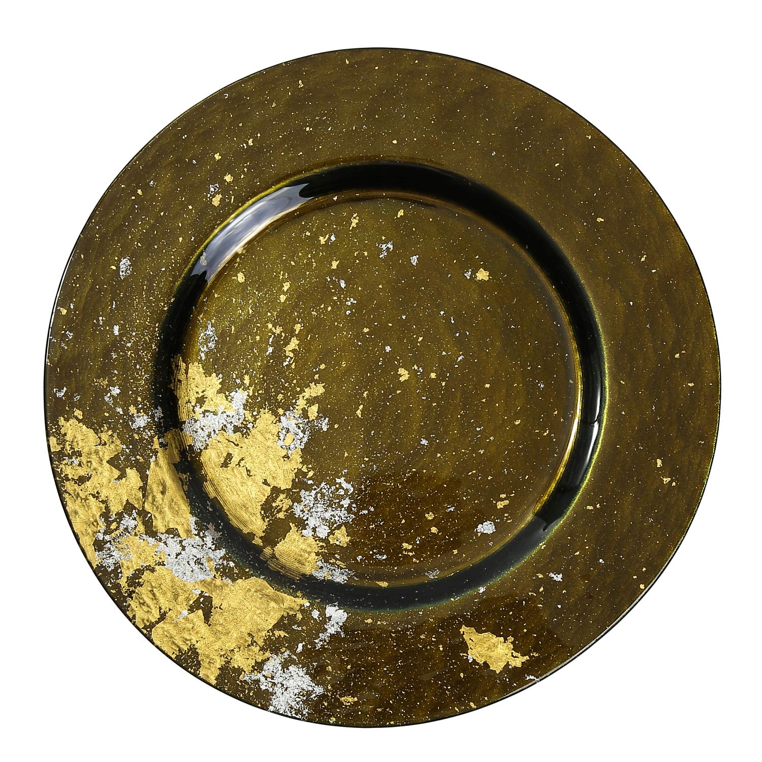 Syosaku Japanese Urushi Glass Dinner Plate F12.5-Inch Majestic Green With Gold Leaf, Dishwasher Safe