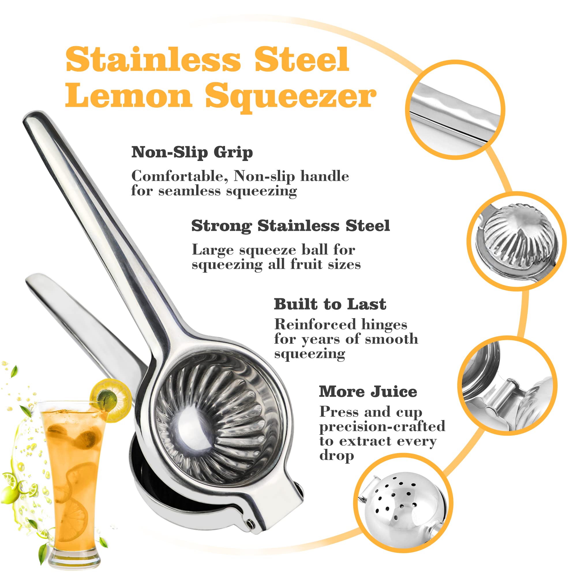 Lydia'S Deal Lemon Juicer Squeezer Stainless Steel Manual Citrus Juicer Hand Press Juice Extractor Non-Slip Grip Design Medium L