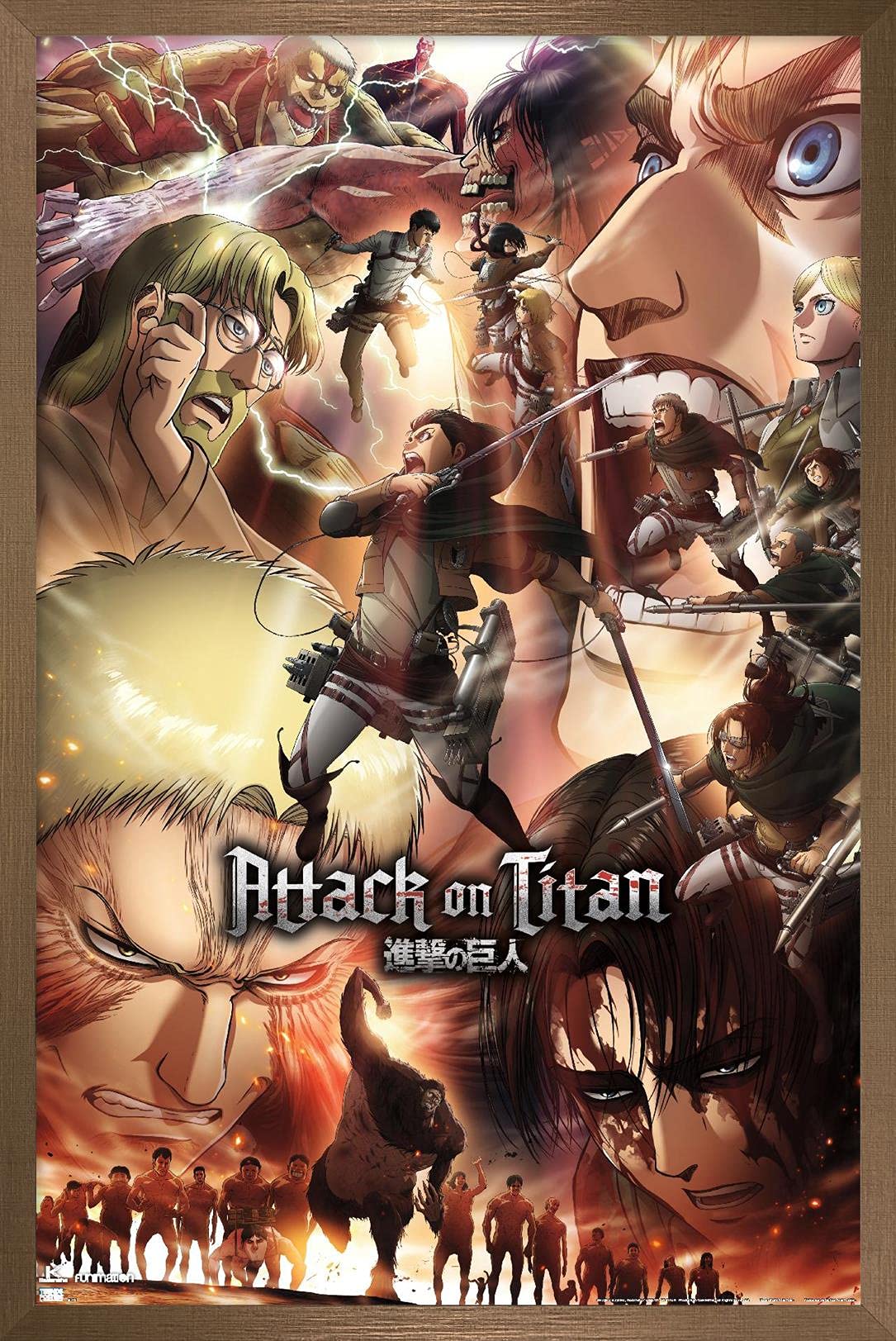 Trends International Attack On Titan: Season 3 - Key Art Wall Poster, 14.72'' X 22.37'', Bronze Framed Version