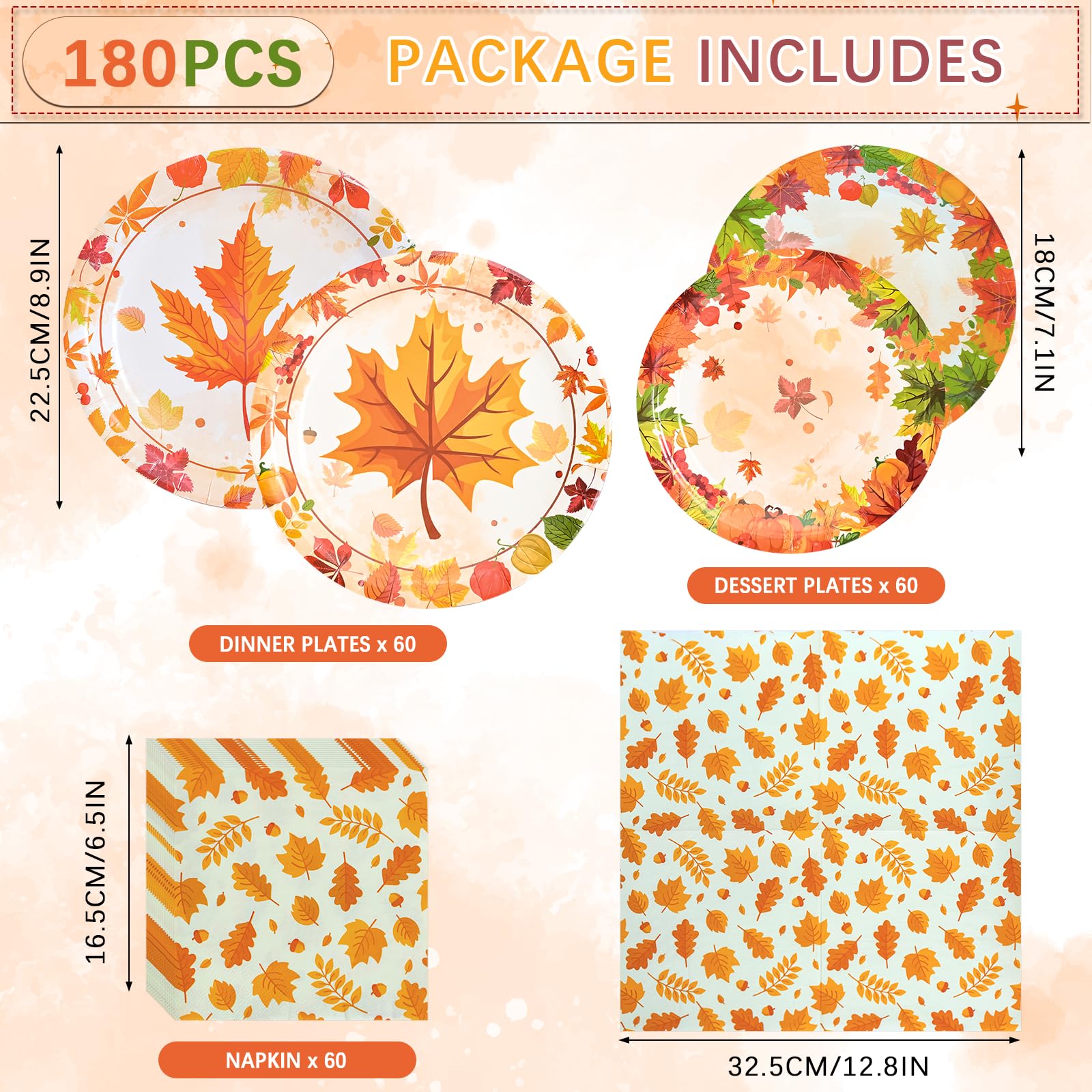 180Pcs Thanksgiving Paper Plates and Napkins Sets,Fall Plates and Napkins Disposable Fall Party Supplies for Thanksgiving Autumn