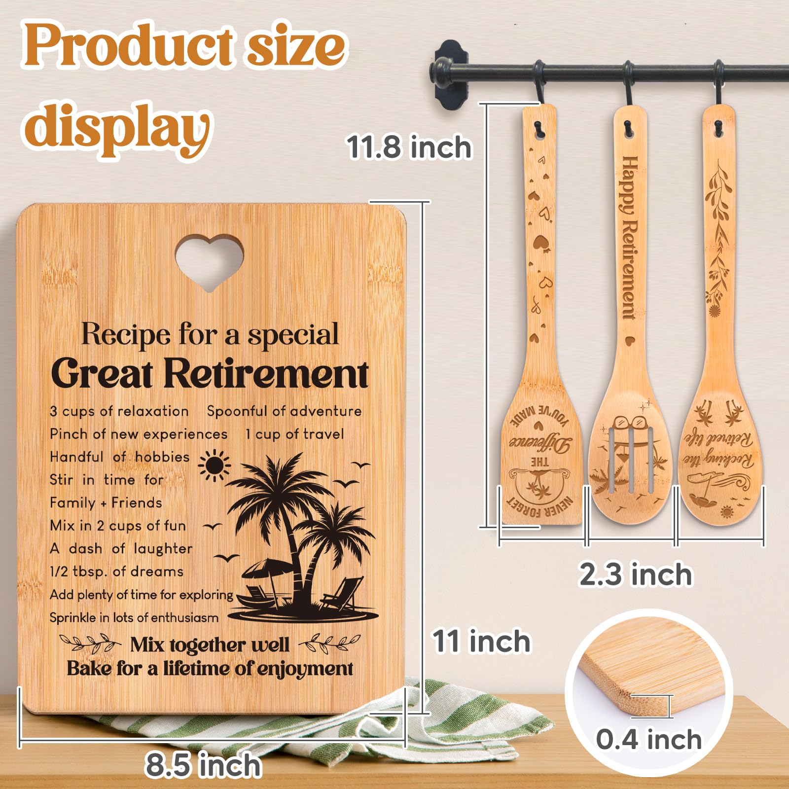 Retirement Gifts for Woman/Men 2025, Happy Retirement Bamboo Cutting Board Set for Colleagues, Friends, Teachers, Bosses, Parent