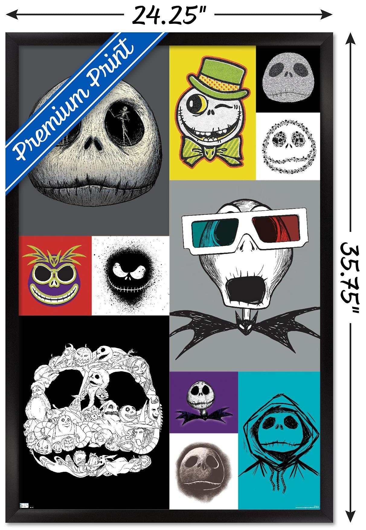 Trends International Disney Tim Burton'S The Nightmare Before Christmas - Jack Grid Wall Poster, 22.37'' X 34.00'', Black Framed