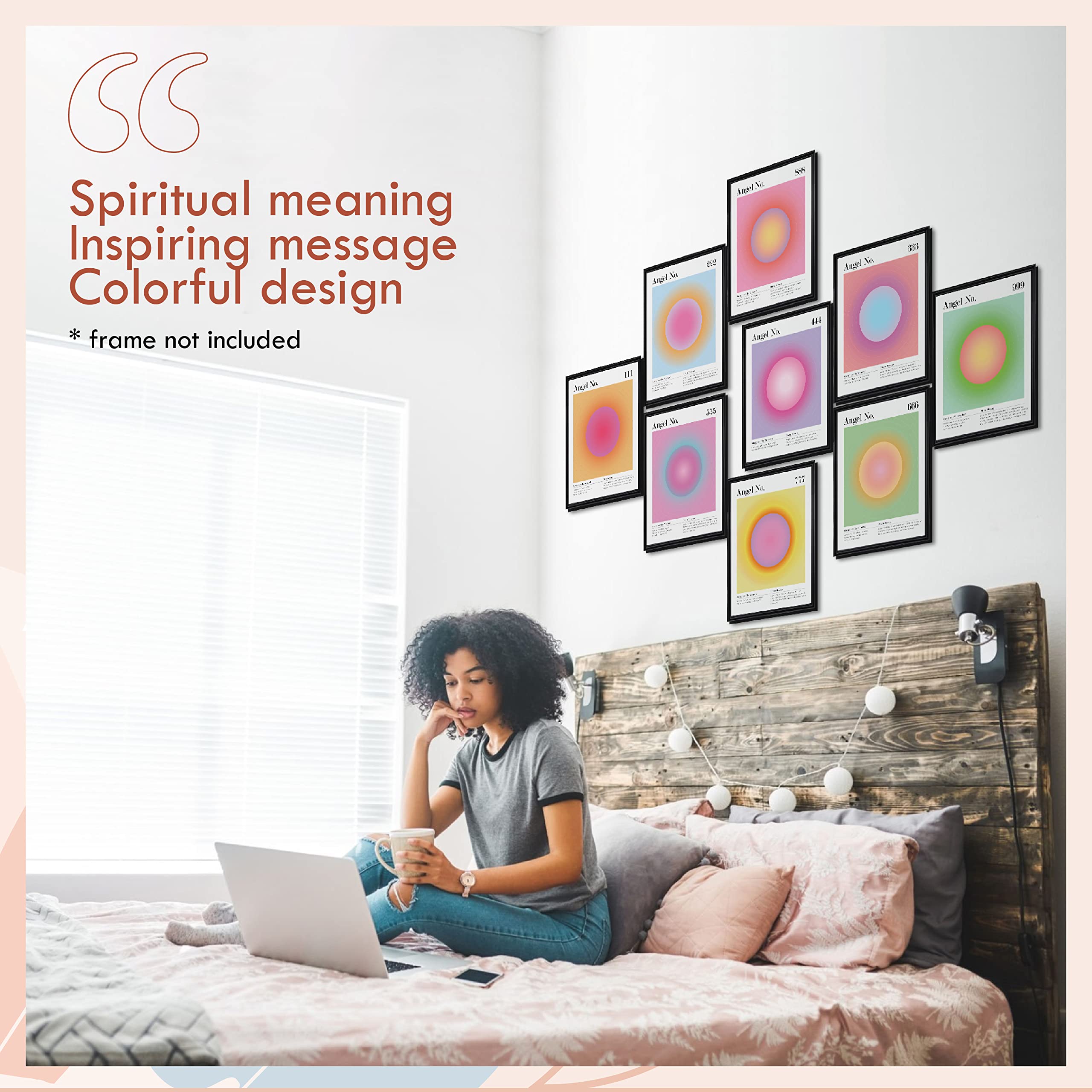 97 Decor Angel Number Poster - Aura Poster Aesthetic  Spiritual Posters  Gradient Angel Numbers Print  Pink Aura Balance Energy Pictures  Colorful Aura Wall Art for Home Bedroom Decor (8x10 UNFRAMED)