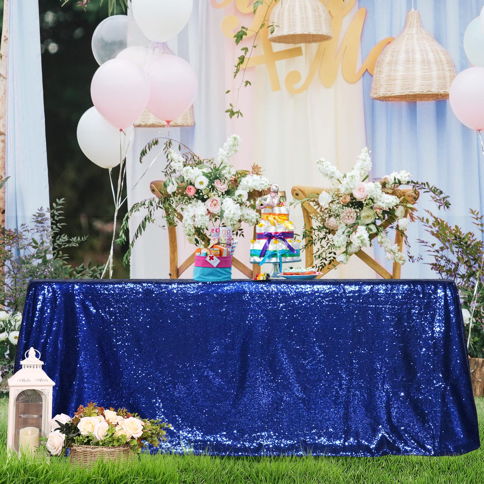 Partydelight Sequin Tablecloth, Wedding, Dinning Table, Rectangular, 90''X156'', Navy Blue