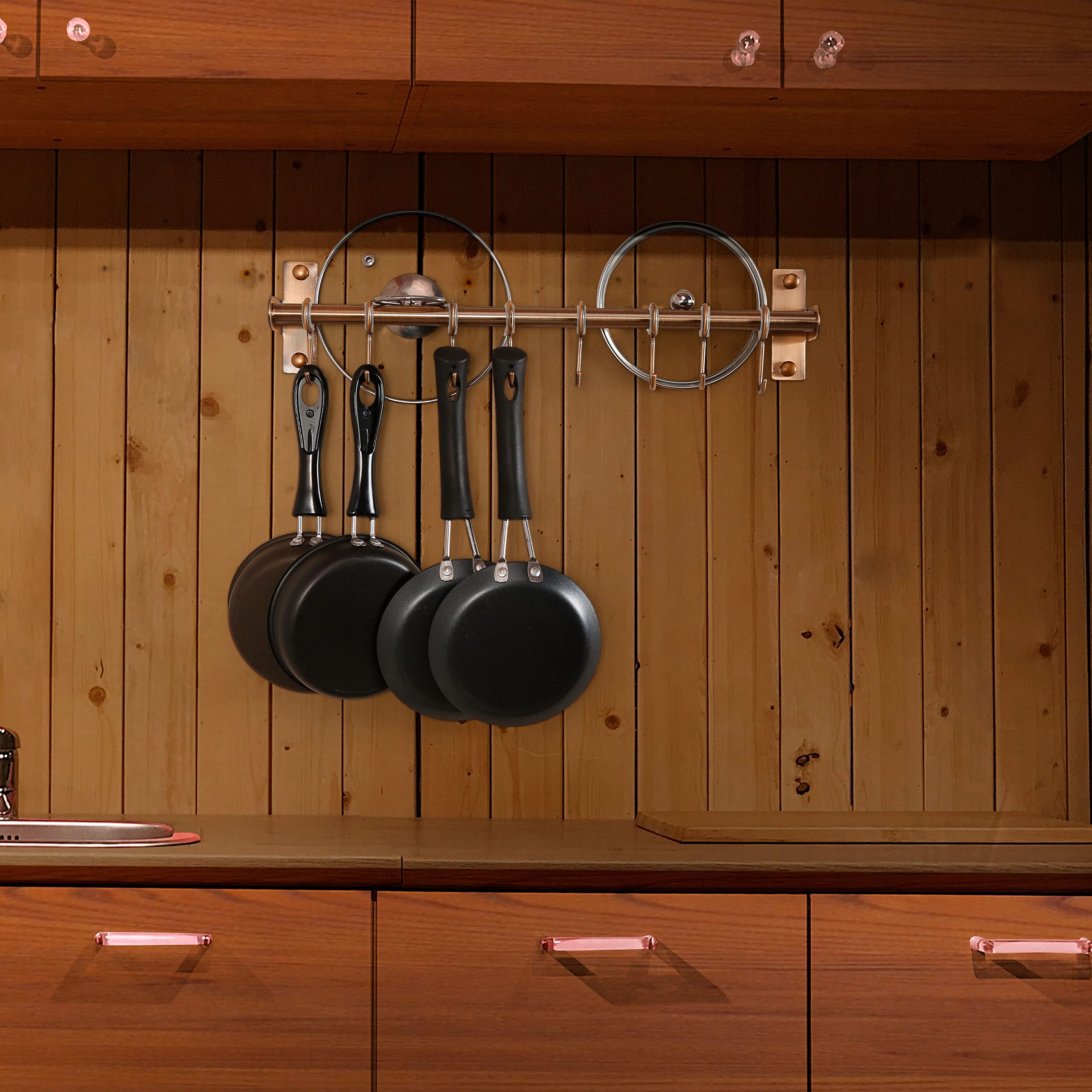 Dseap Pot Rack - Pots and Pans Hanging Rack Rail with 8 Hooks  Pot Hangers for Kitchen  Wall Mounted  Antique Copper  Pack of 2