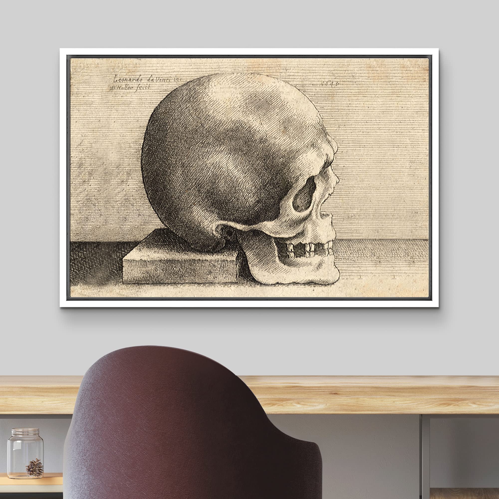 Wall26 Framed Framed Canvas Print Wall Art Right Profile Of A Skull By Leonardo Da Vinci Cultural Illustrations Realism Traditio