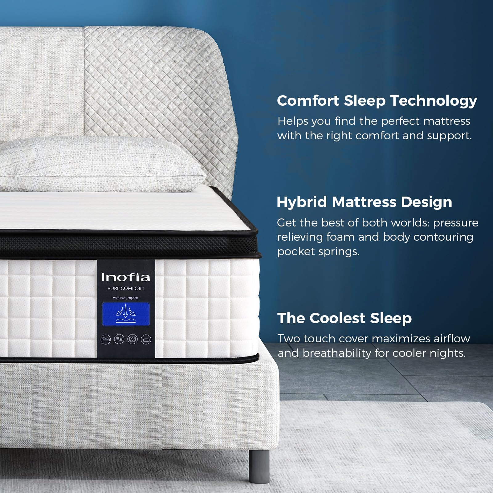 Inofia Twin XL Mattress  10 Inch Hybrid Innerspring Single Mattress in a Box  Cool Bed with Breathable Soft Knitted Fabric Cover