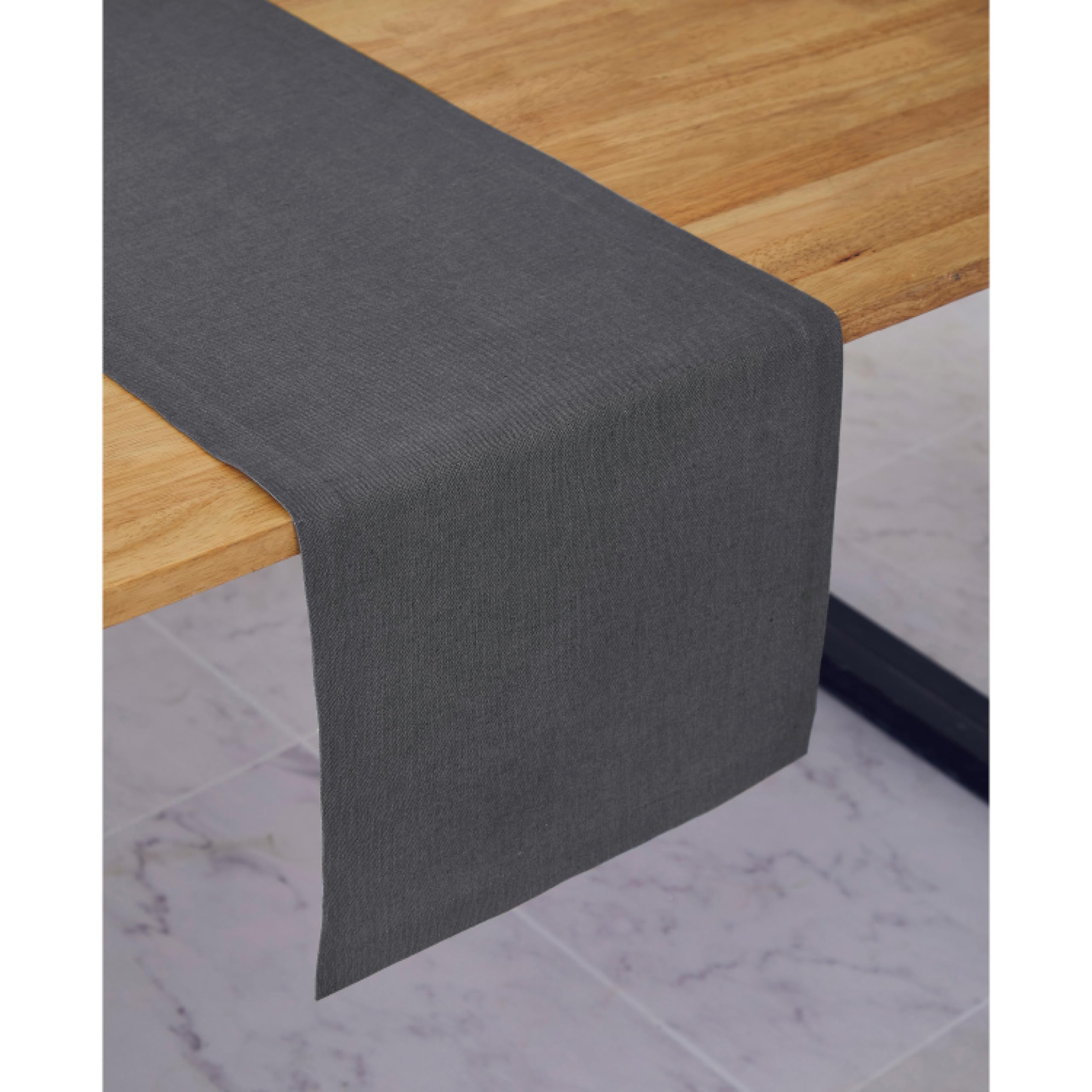Solino Home Linen Charcoal Table Runner 36 Inch - Diana Medium Weight 100% Pure Linen Short Table Runner 14 X 36 Inch Ideal For