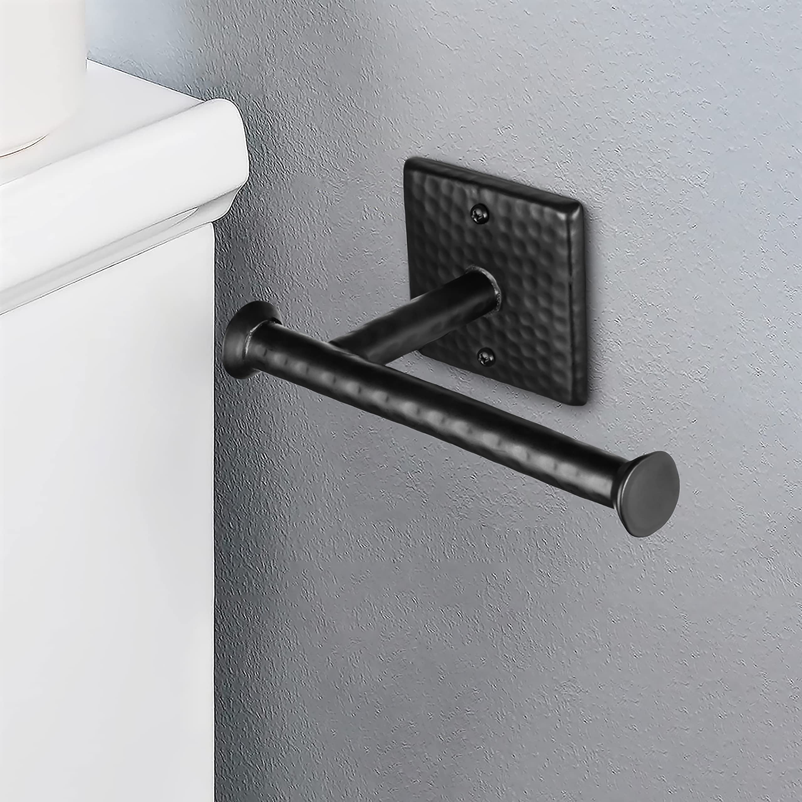 Monarch Abode 19133 Hand Hammered Metal Toilet Paper Holder and Dispenser for Bathroom Hardware and Storage  Holds  Dispenses  Mounting Hardware Included  Matte Black