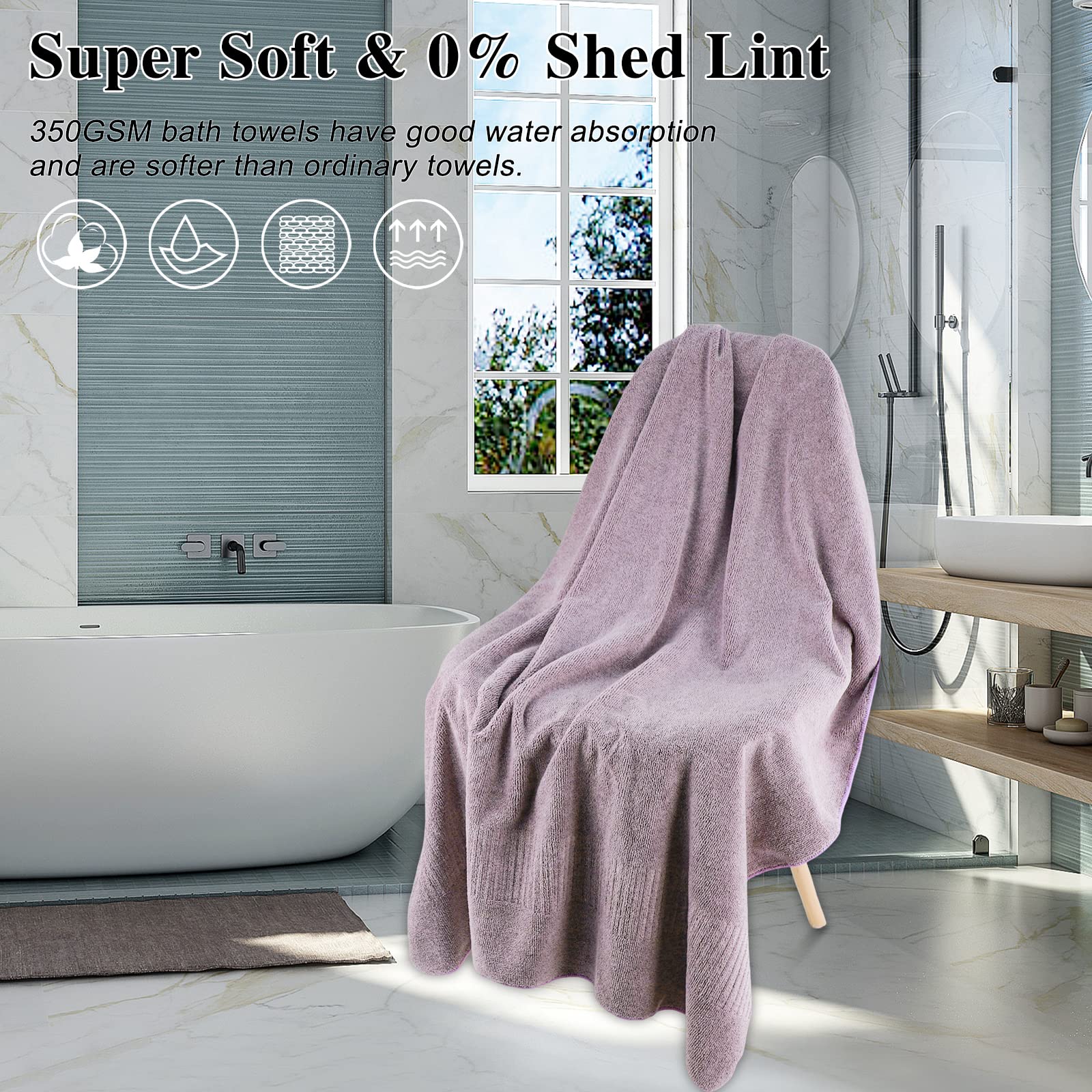 SEISSO Bath Towels  Oversized Bath Sheet Set (35'' x 63'')  Highly Absorbent & Quick-Dry Bath Sheets Super Soft Multipurpose Use for Hotel  Spa  Bathroom  Sports Towels  Yoga Towel  Purple (Set of 2)