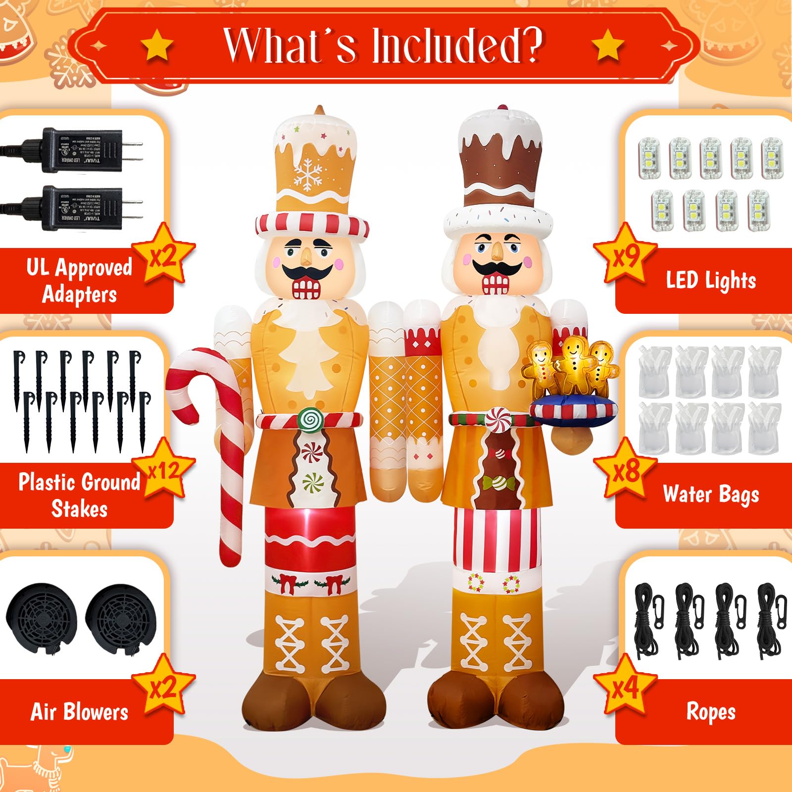 Fayavoo 2 Pcs 8 Ft Christmas Inflatables Outdoor Nutcracker Decorations, Inflatable Nutcracker Soldier with Built-in LED Lights