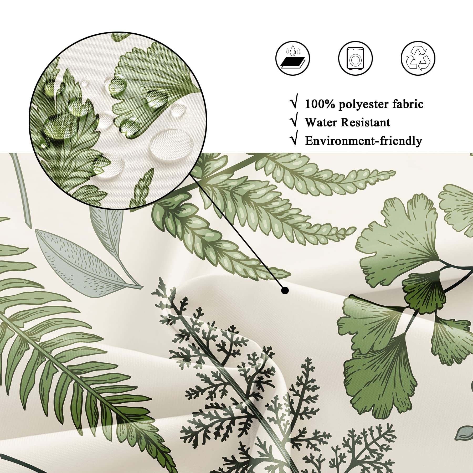 Riyidecor Sage Green Fern Leaves Shower Curtain for Bathroom Decor 60Wx72H Rural Eucalyptus Plant Natural Farmhouse Floral Botanical Beige Art Printed Fabric Polyester Waterproof 12 Pack Plastic Hooks