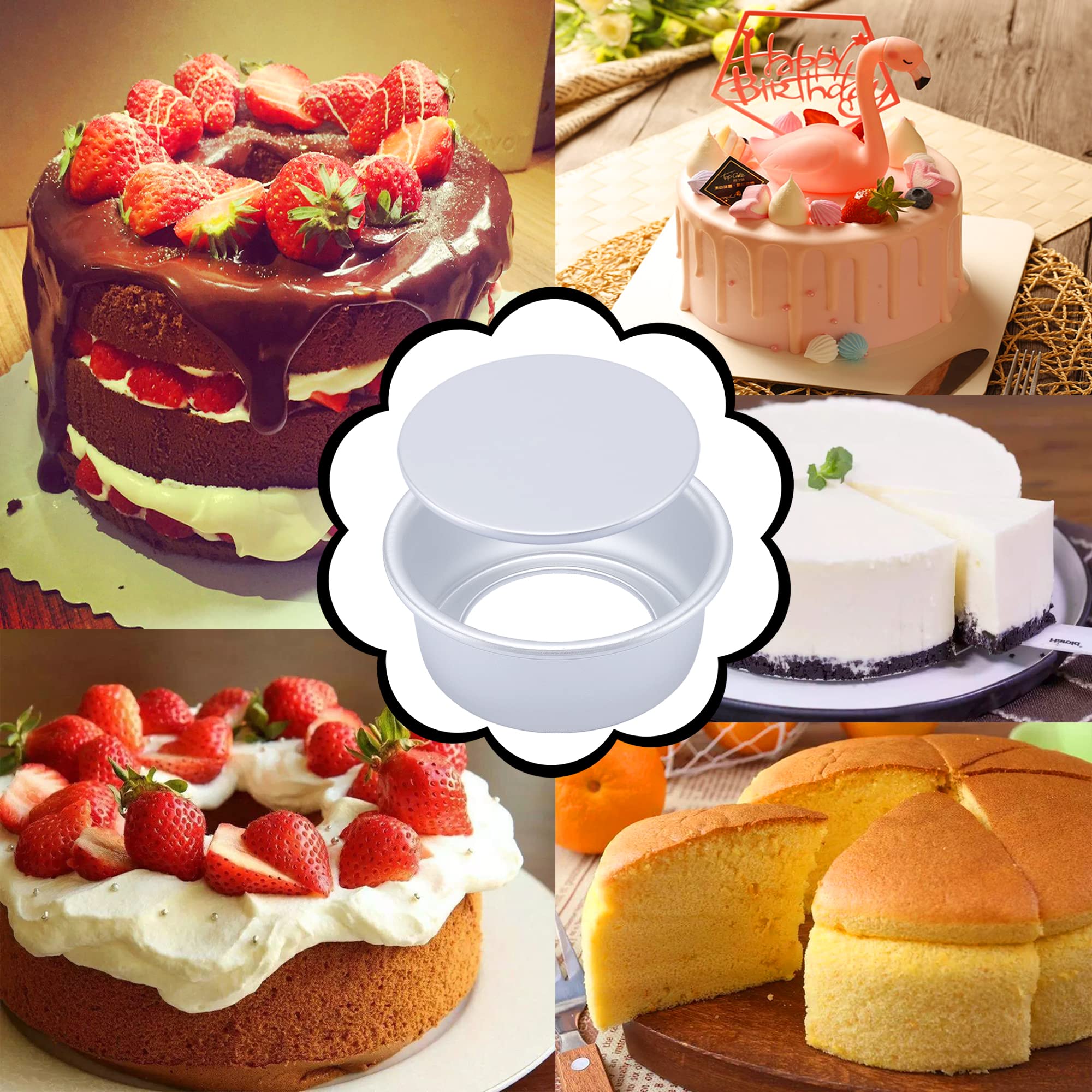 6 Inch Round Cake Pan Set Of 4, Nonstick Aluminum Baking Pans With 100 Sheets Parchment Paper, Tins Bakeware For Making Layered