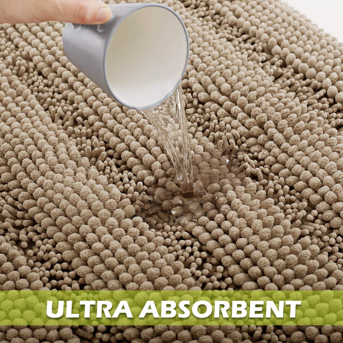 Non-Slip Bathroom Rugs - Quick Drying Chenile Bath Mat Absorbent Super Soft Microfiber Floor Carpet For Tub Kitchen, Browm, 47''