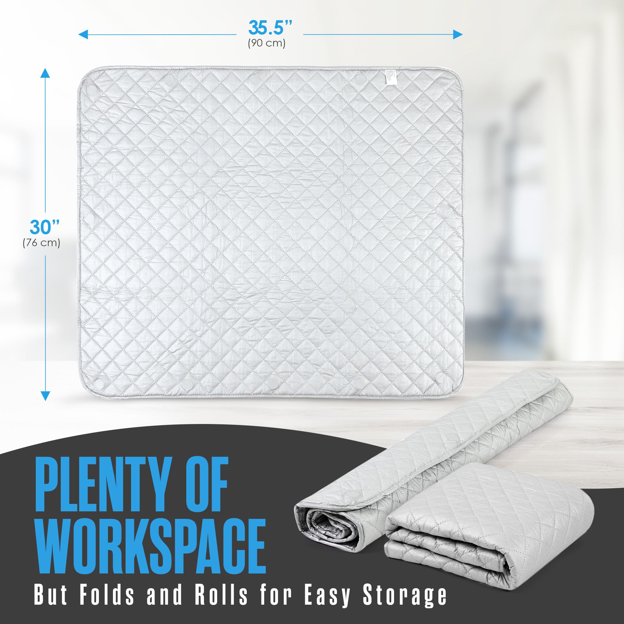 Houseables Magnetic Ironing Mat, Portable Iron Board, Heat Resistant Tabletop Pad, 36''X30'', Gray, Quilted, Dryer Top Cover For