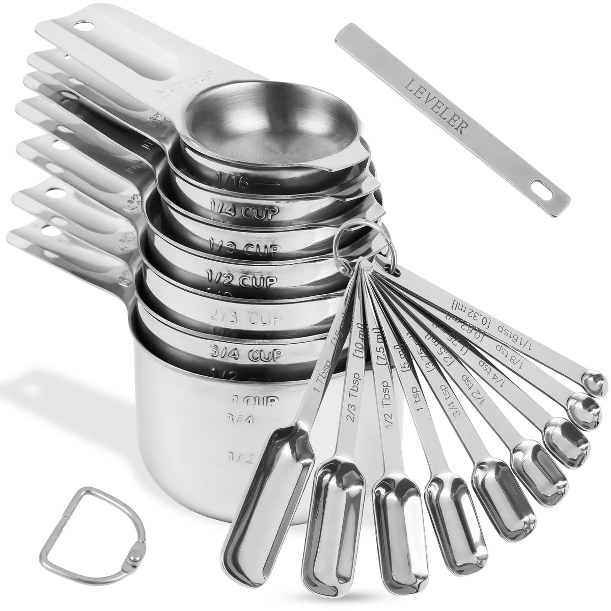 Stainless Steel Measuring Cups And Spoons Set, 18/8 (304) Measuring Cups Spoons, Heavy Duty 7 Measuring Cups And 9 Measuring Spo