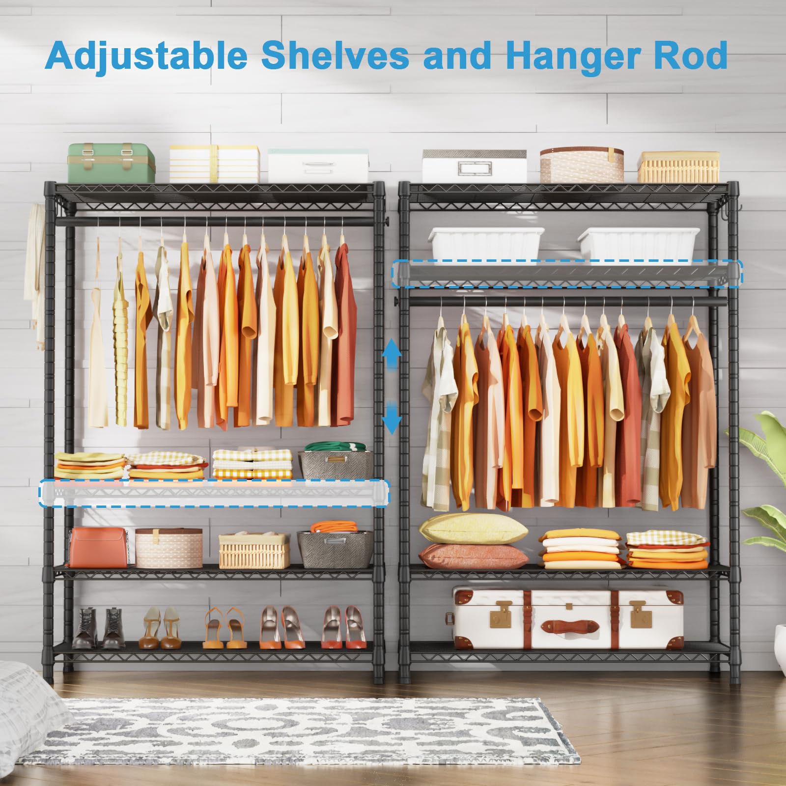 Ulif H4 Plus Portable Closets, 4-Tier Clothes Garment Rack For Bedroom And Cloakroom, Metal Clothing Storage And Organizer Wardr