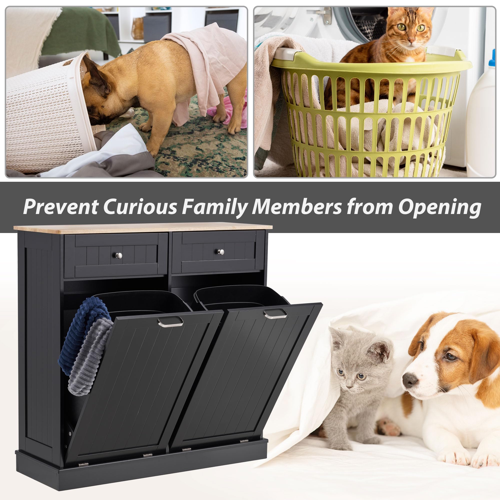 Spurgehom Double Tilt Out Trash Cabinet Kitchen Island,Laundry Hamper Pull Out Trash Can Cabinet 2X13 Gallon Freestanding Pet Pr