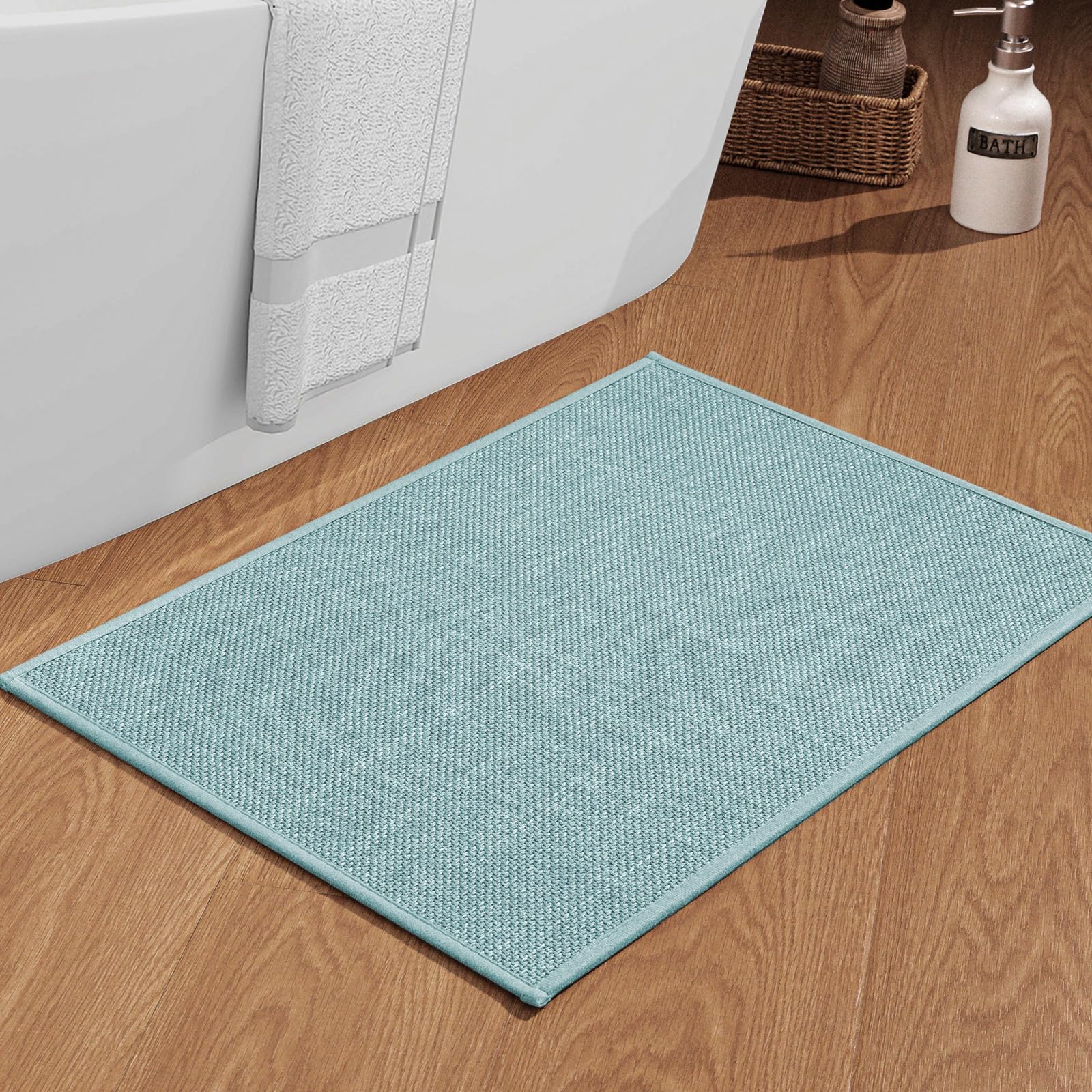 Chakme Bathroom Rugs Mat 24X17, Ultra Thin Non Slip Bath Mat Small Quick Dry Absorbent Bath Mat For Bathroom Floor, (Light Blue,