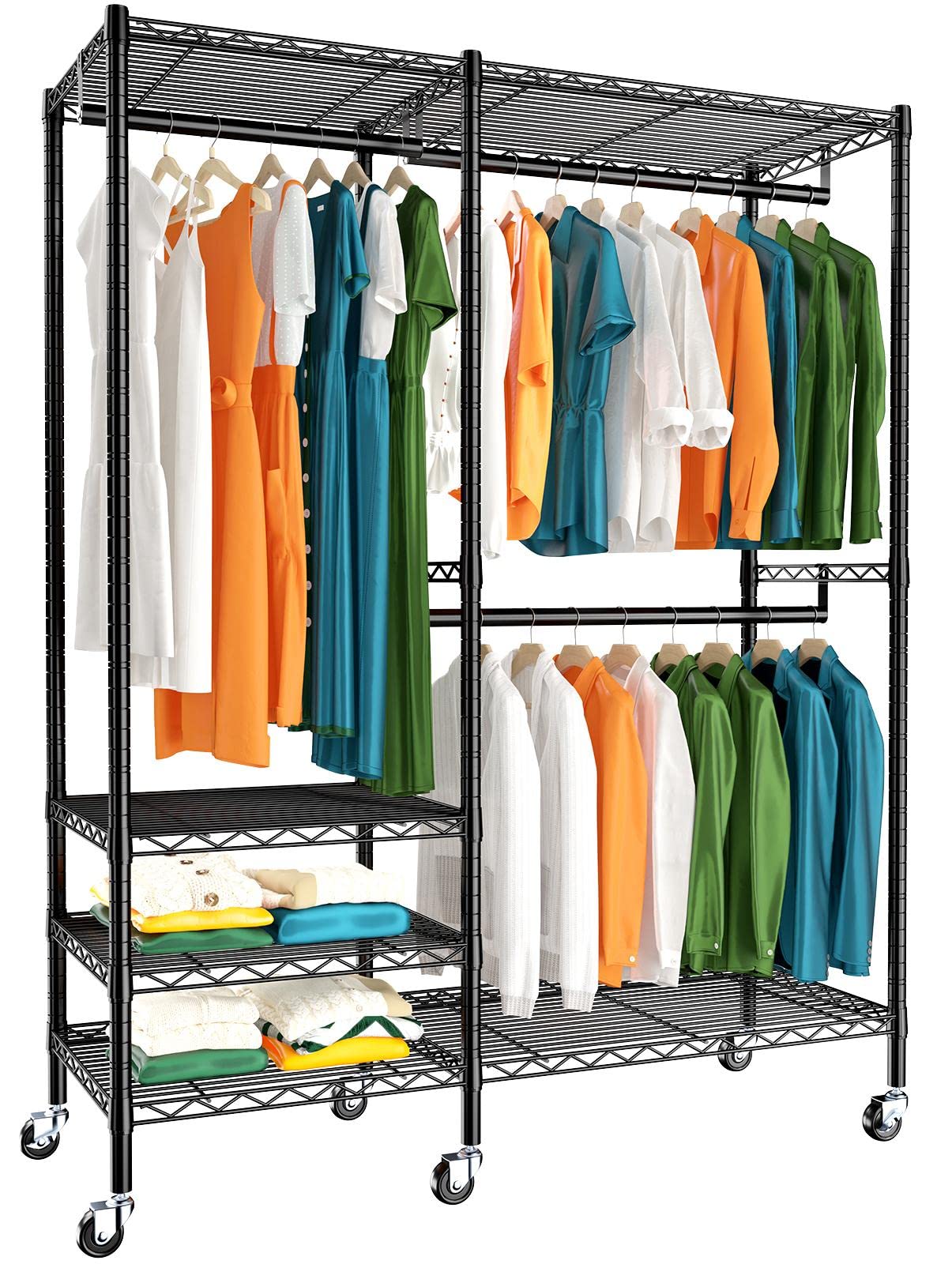 Raybee 79'' H Clothing Rack With Wheels Load 770Lbs Heavy Duty Clothes Racks For Hanging Clothes Portable And Adjustable 79'' H