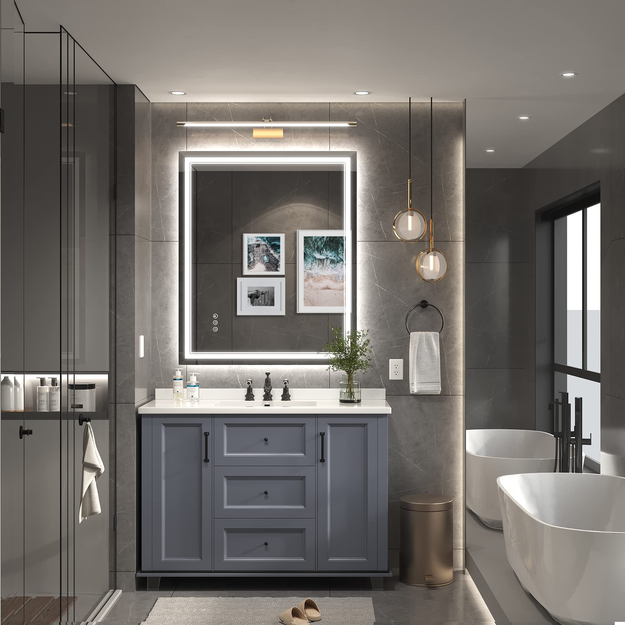 Ratsamee 30X36 Inch Led Mirror For Bathroom With Front Light And Backlit, Dimmable Anti Fog Wall Bathroom Mirror With Led Lights