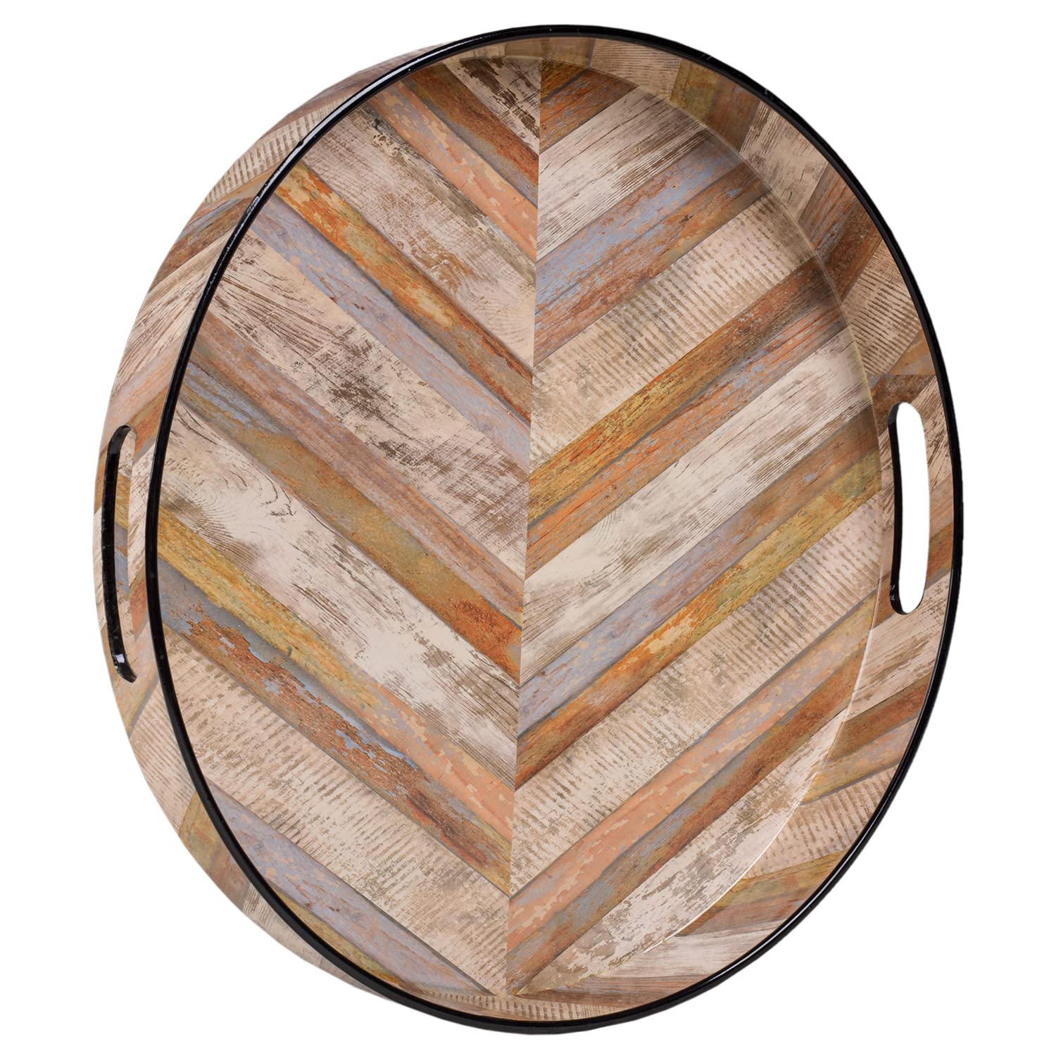 MAONAME 13 Round Decorative Tray, Plastic Tray with Handles, Coffee Table Trays, Serving Trays for Ottoman, Bathroom, Kitchen (M