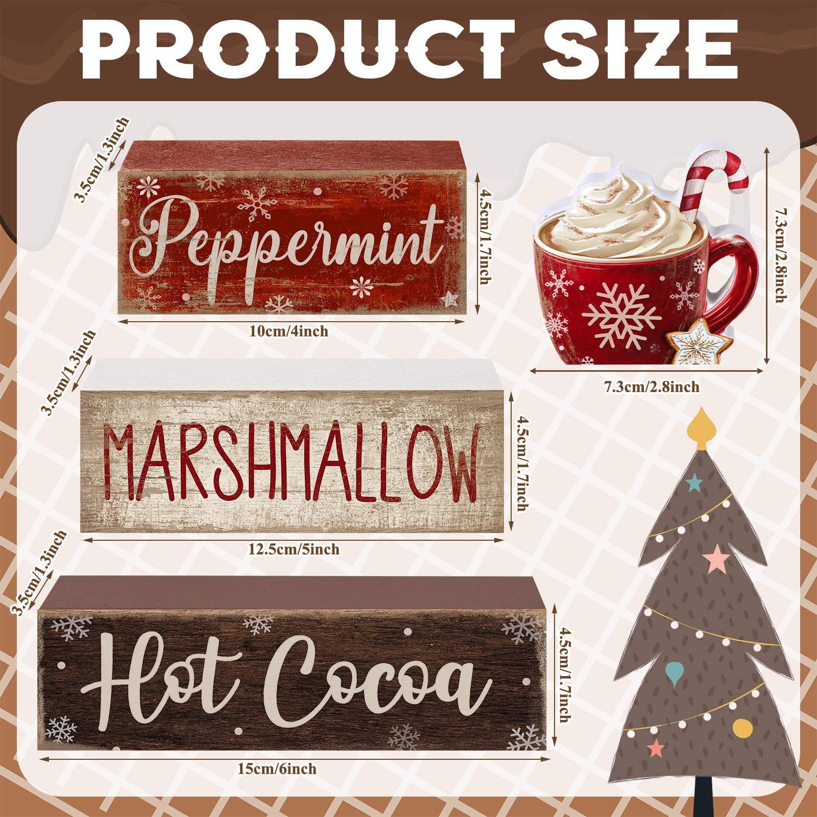 Moucuny 4 Pcs Christmas Table Decor Wooden Hot Cocoa Decoration Christmas Centerpiece Winter Tiered Tray Decor Decorative Red Ho