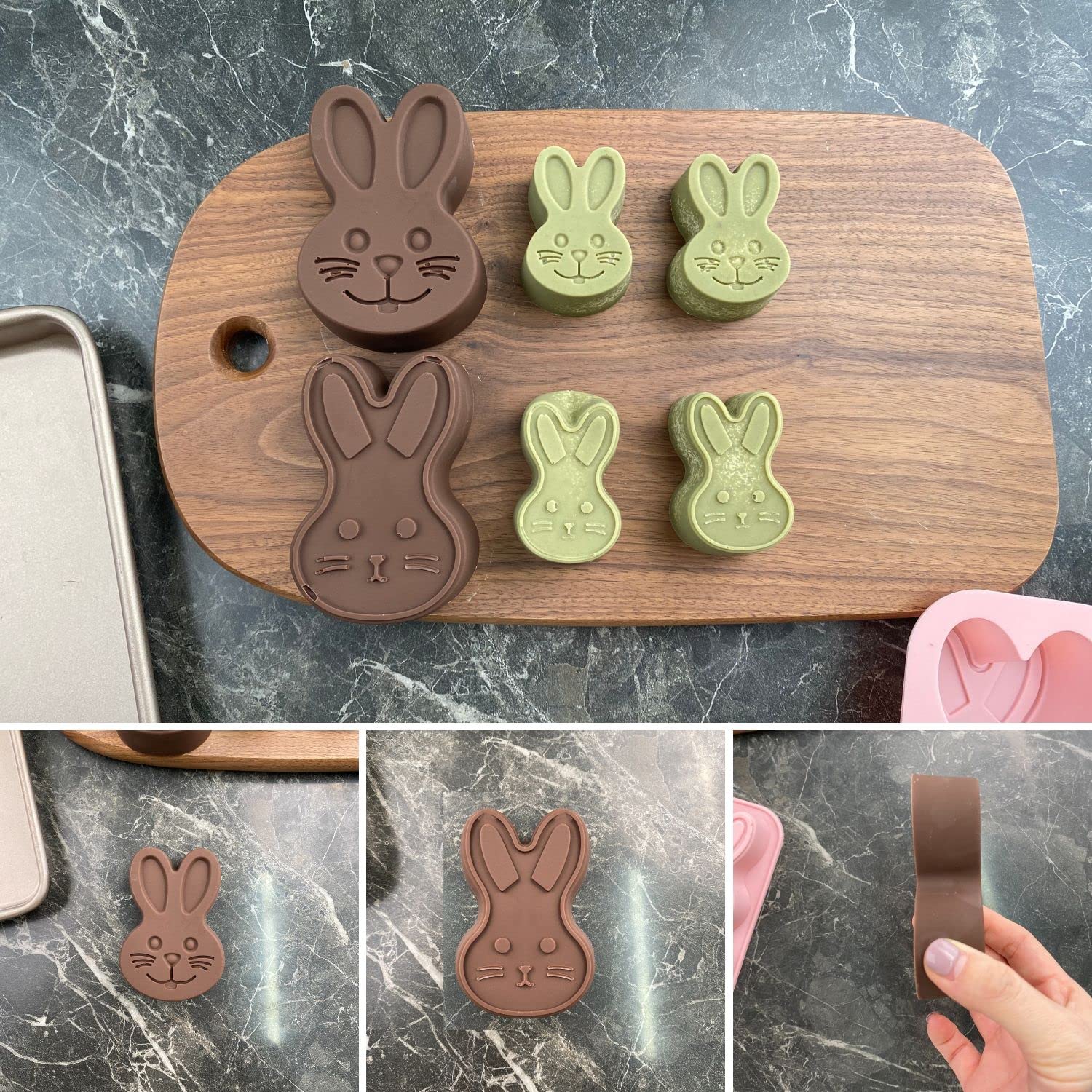 Crethinkaty 1 Pieces Rabbit Silicone Chocolate Moulds 6 Cavity Bunny Head Shapes Easter Molds For Diy Chocolate,Candy,Jelly