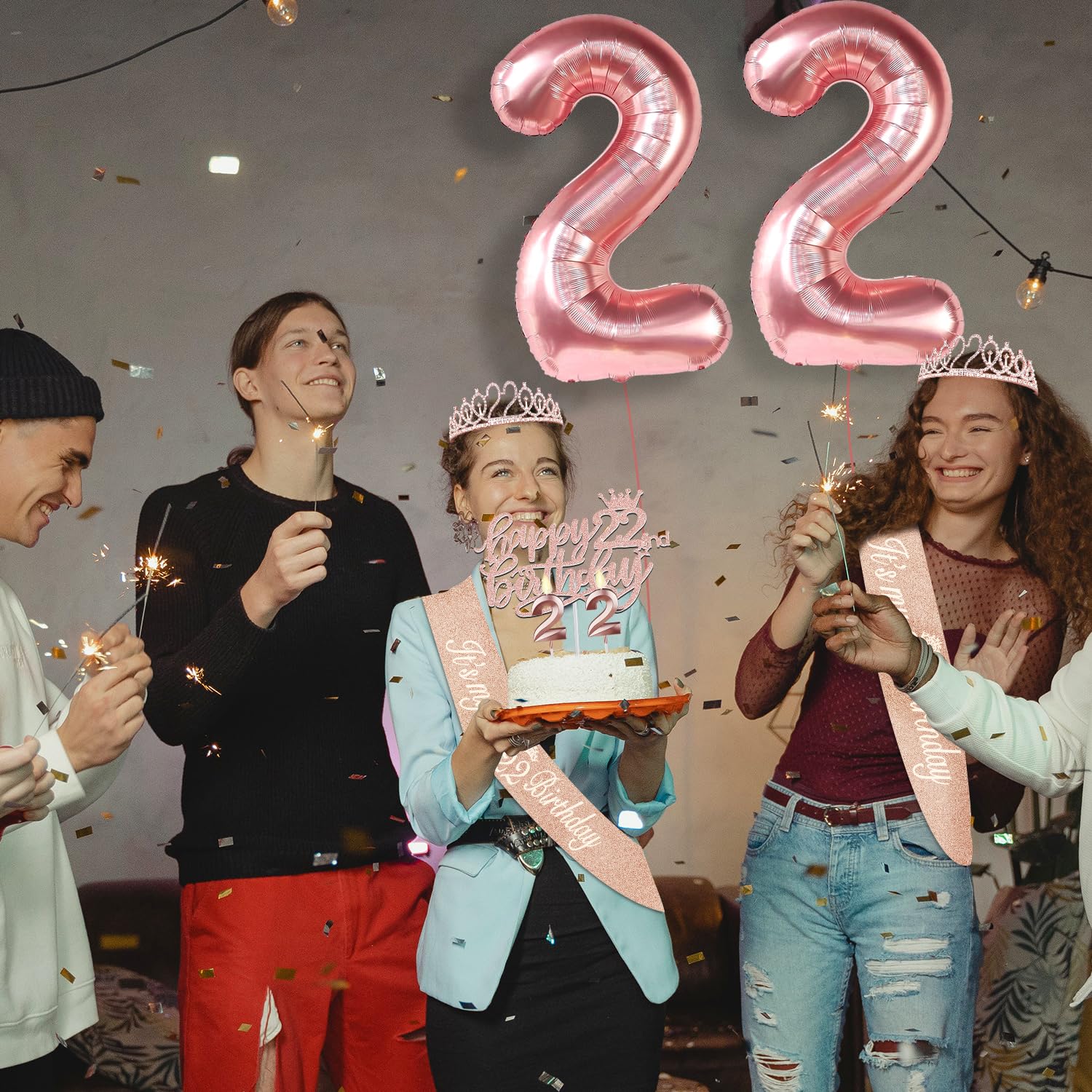 22Nd Birthday Gifts For Women, Include 22Nd Birthday Sash And Tiara, Birthday Cake Topper And Number 22 Candles, Big 22 Balloons