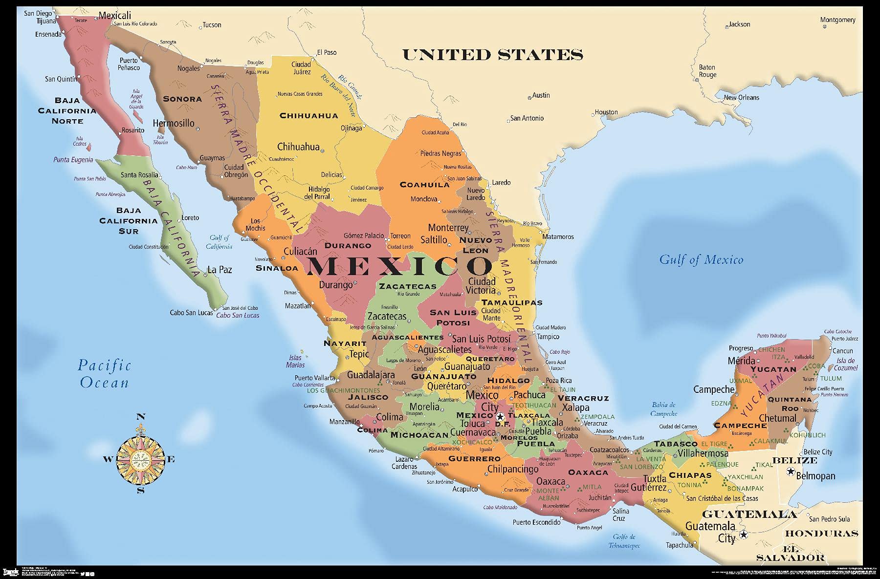 Trends International Map - Mexico Wall Poster, 22.375'' X 34'', Unframed Version