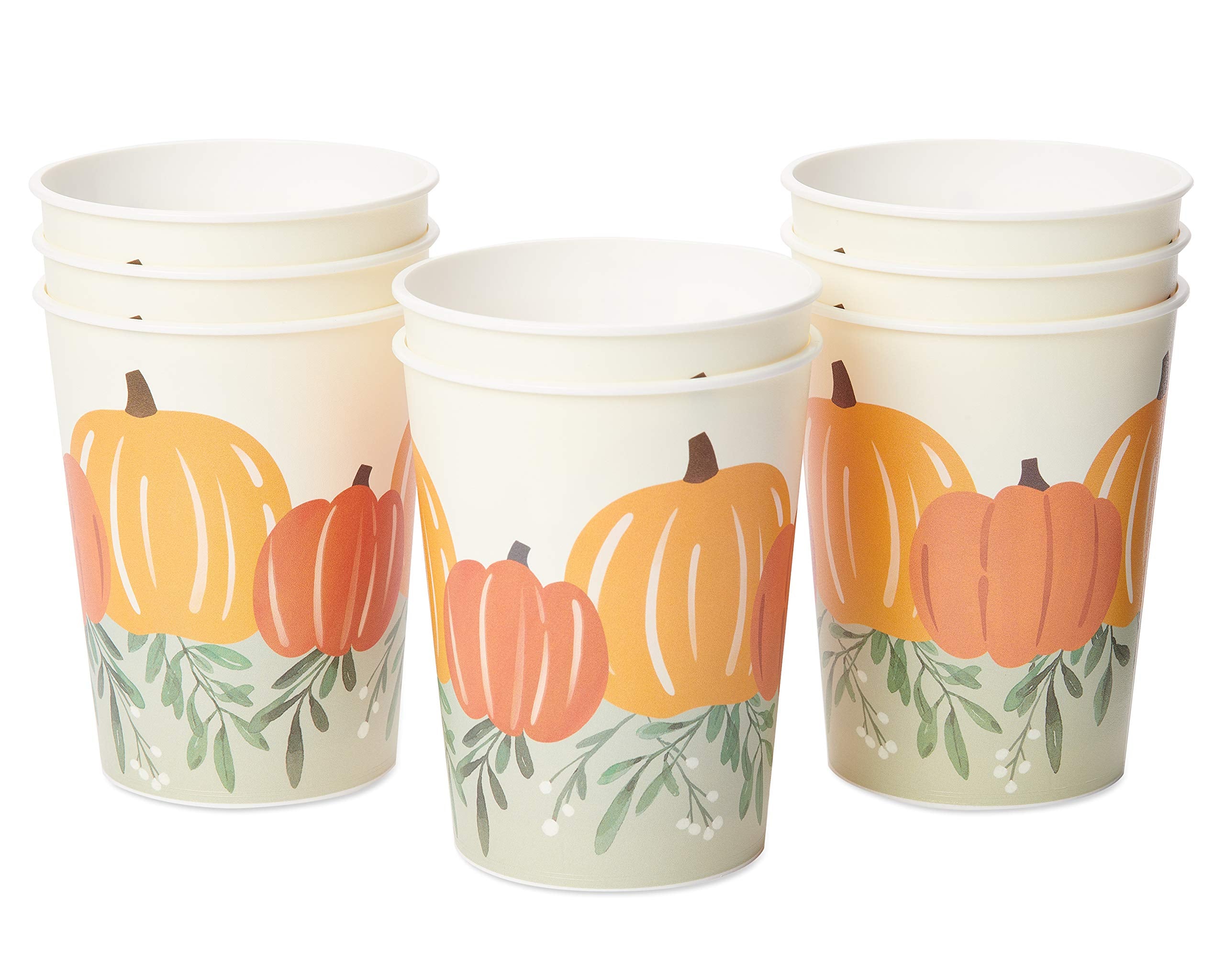 American Greetings 8-Count 16 oz Plastic Party Cups, Pumpkin Thanksgiving Party Supplies