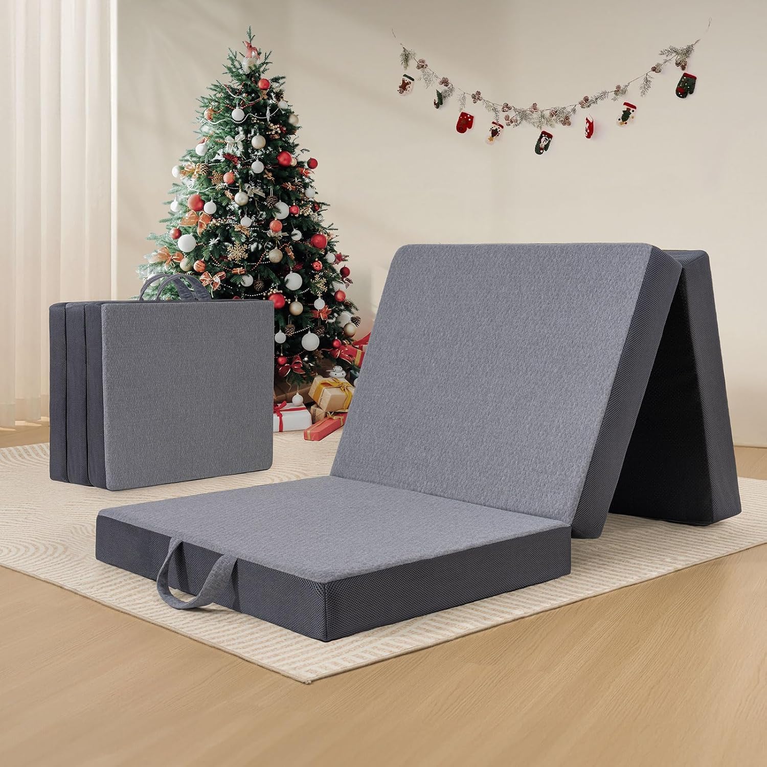 9villa Tri Folding Memory Foam Mattress | Soft & Medium Firm | Foldable Mattress | Guest Bed | Camping Bed | Grey (Single 36x72x
