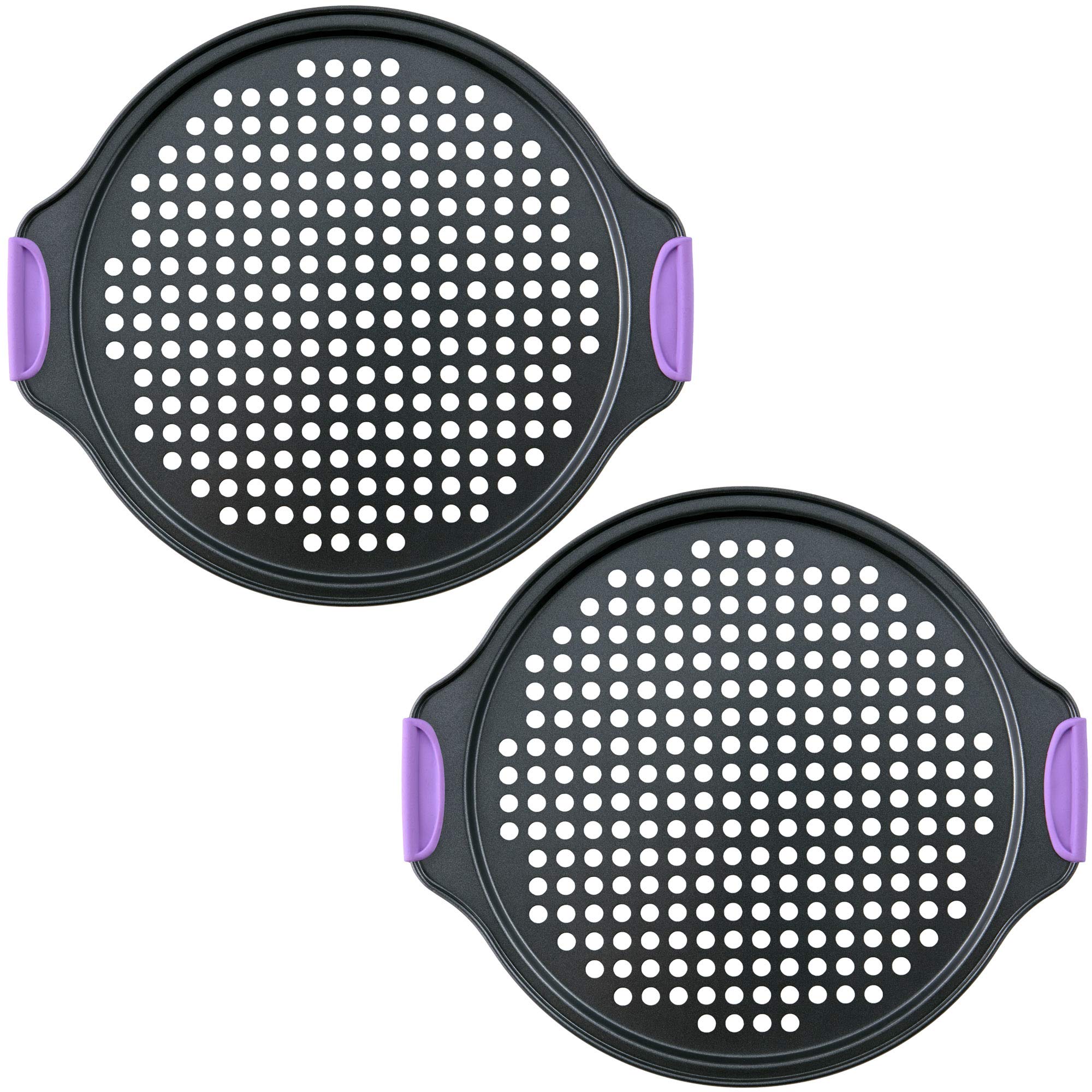 Amazing Abby - Chef Stacy - 2-Pack 13-Inch Non-Stick Pizza Pan With Holes, Perforated Pizza Crisper With Heat-Resistant Silicone