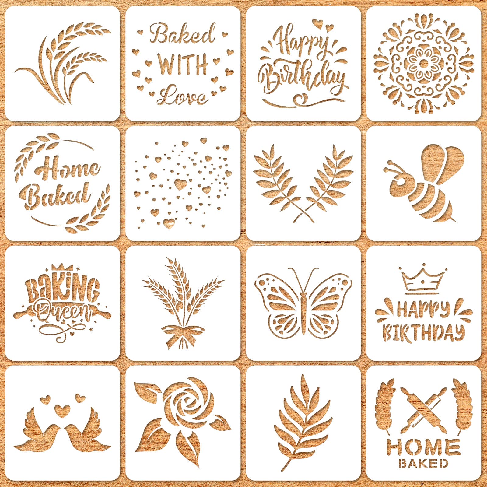 Romooa 20 Pieces Bread Stencils Artisan Bread Stencil Baking Set Cook Stencil Baking Template Tool, Cake, Pie, or Cookie Stencil