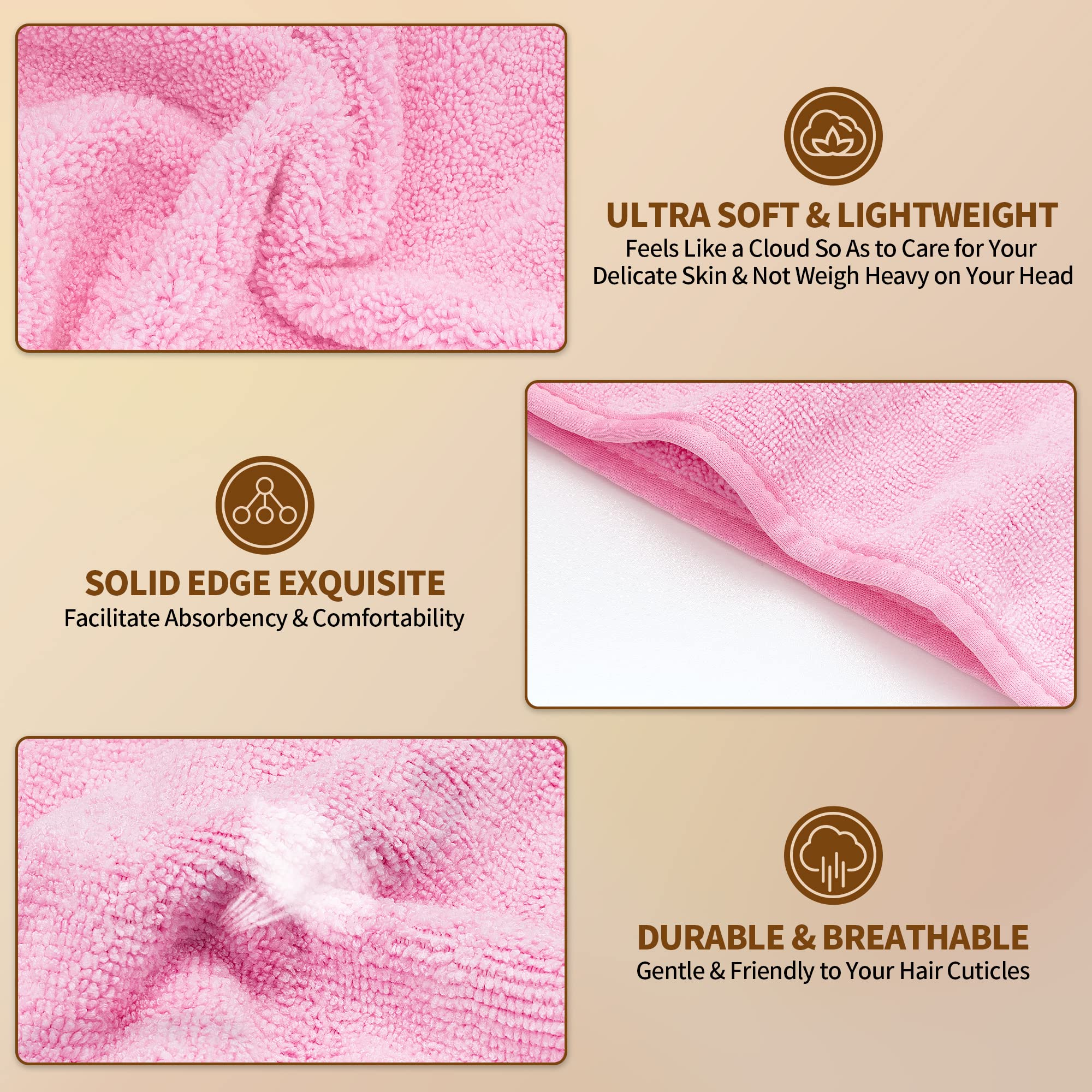 NEXCOVER Hair Towel Microfiber, 2 Pack Pink 9.8 inch X 25.5 inch Hair Wrap,Ultra Absorbent Hair Turbans,Fast Drying Head Towels