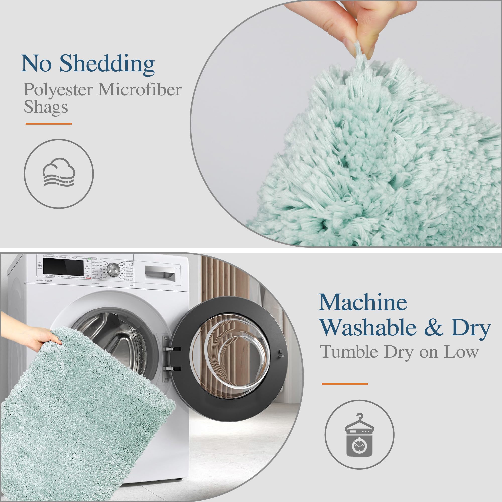 Walensee Bathroom Contour Rug (20X24, Aqua) Non Slip Bath Mat For Bathroom Water Absorbent Soft Microfiber Shaggy Bathroom Mat M