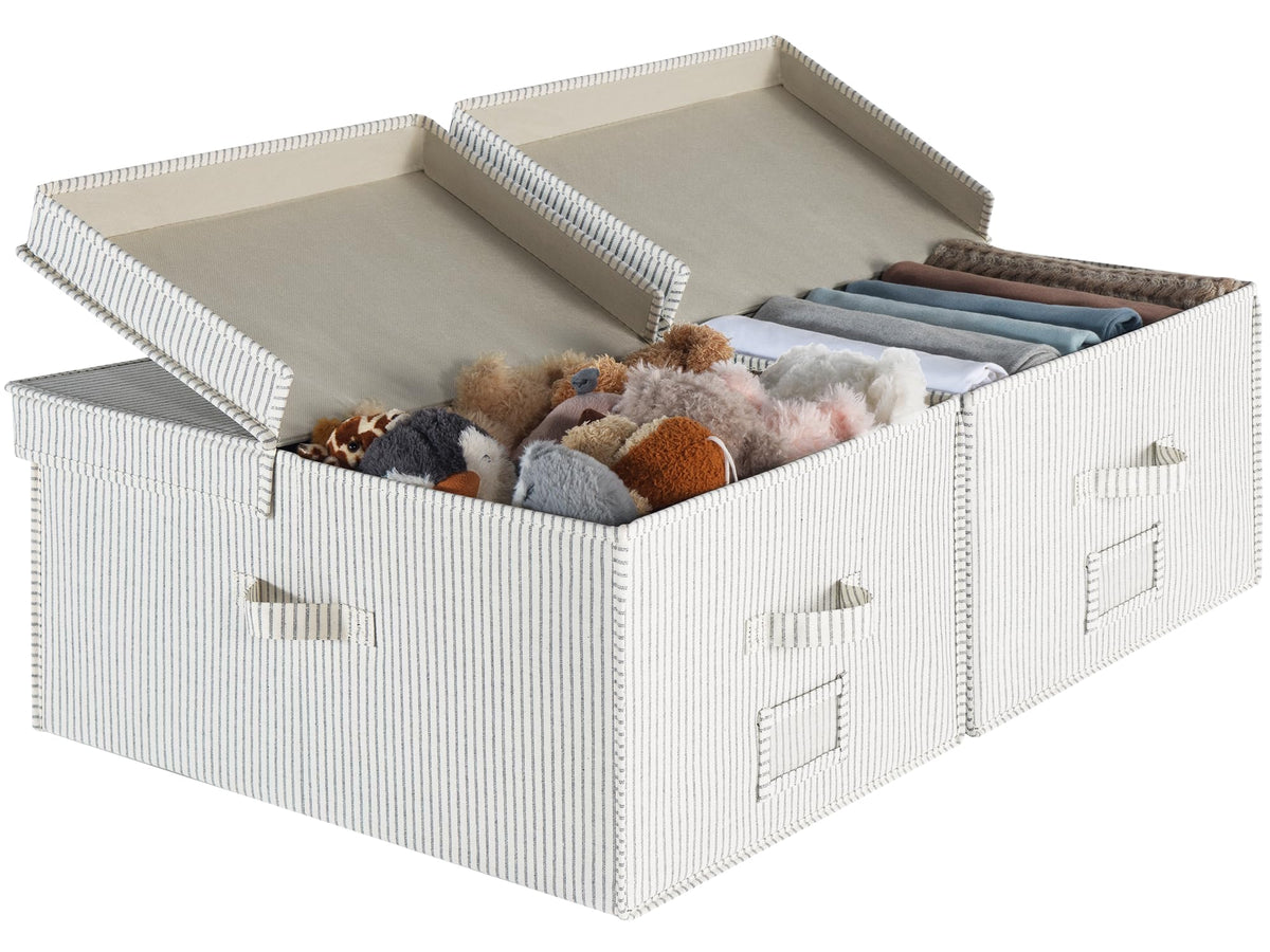 StorageWorks Extra Large Clothes Storage Bins, 55L Fabric Storage Baskets with Double-Open Lid and Divider Board, Linen Closet O