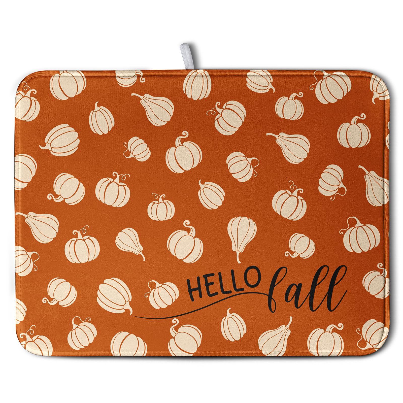 Kwlegh Hello Fall Drying Mat for Kitchen Counter Autumn Orange Pumpkin Dry Dish Mat Thanksgiving Absorbent Microfiber Dish Drain