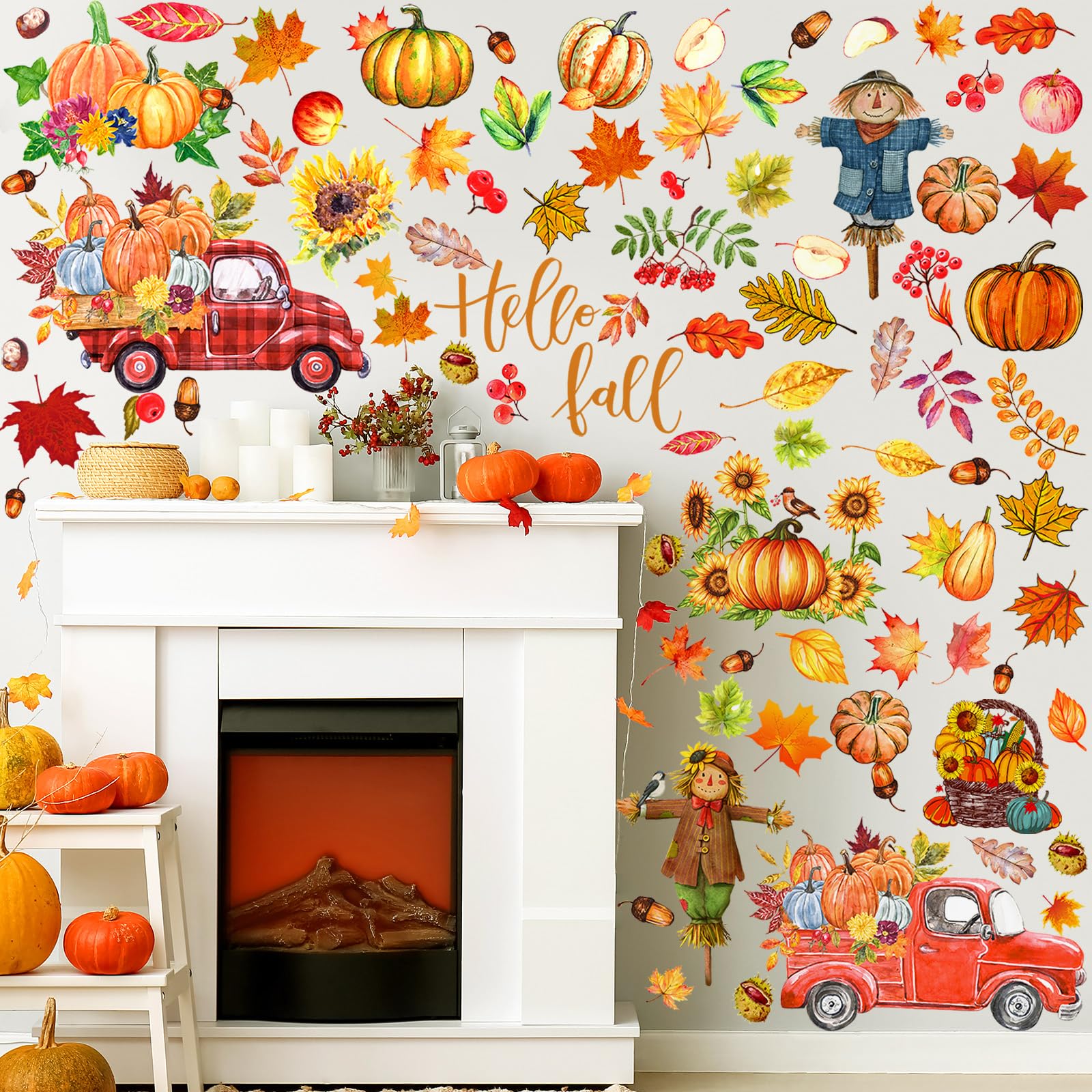 Chivertion 6 Sheets Thanksgiving Fall Wall Sticker Decorations, Thanksgiving Wall Stickers For Kids Home Office Classroom Party