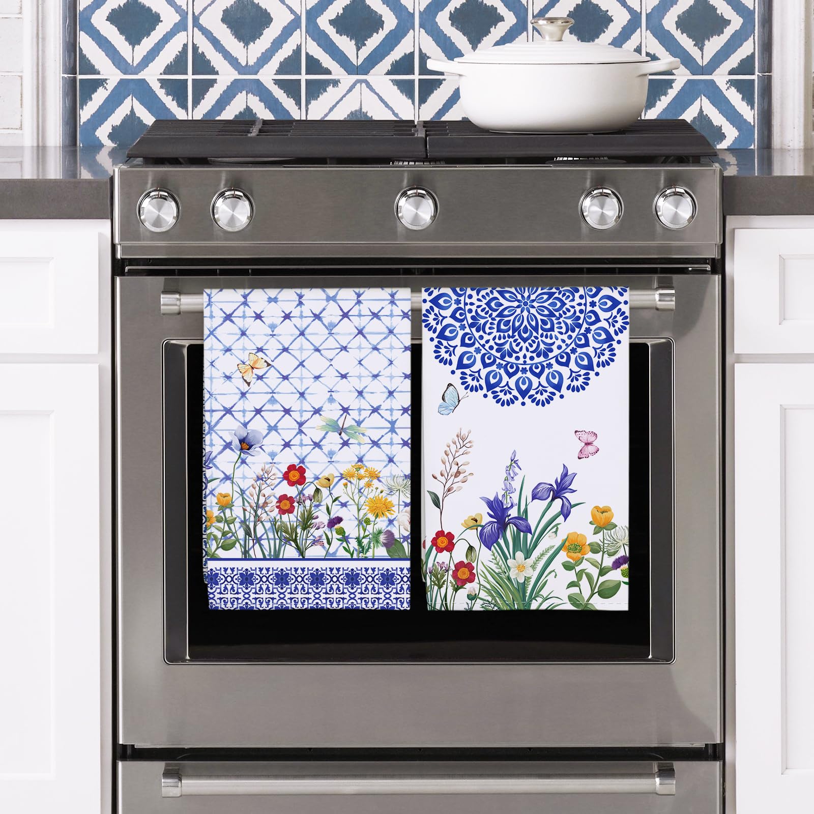 Arquiel Wildflower Kitchen Towel 100% Cotton Quick Dry Dish Towels 20 X 27.5Inch, Summer Flowers Dishcloth Hand Towels For House