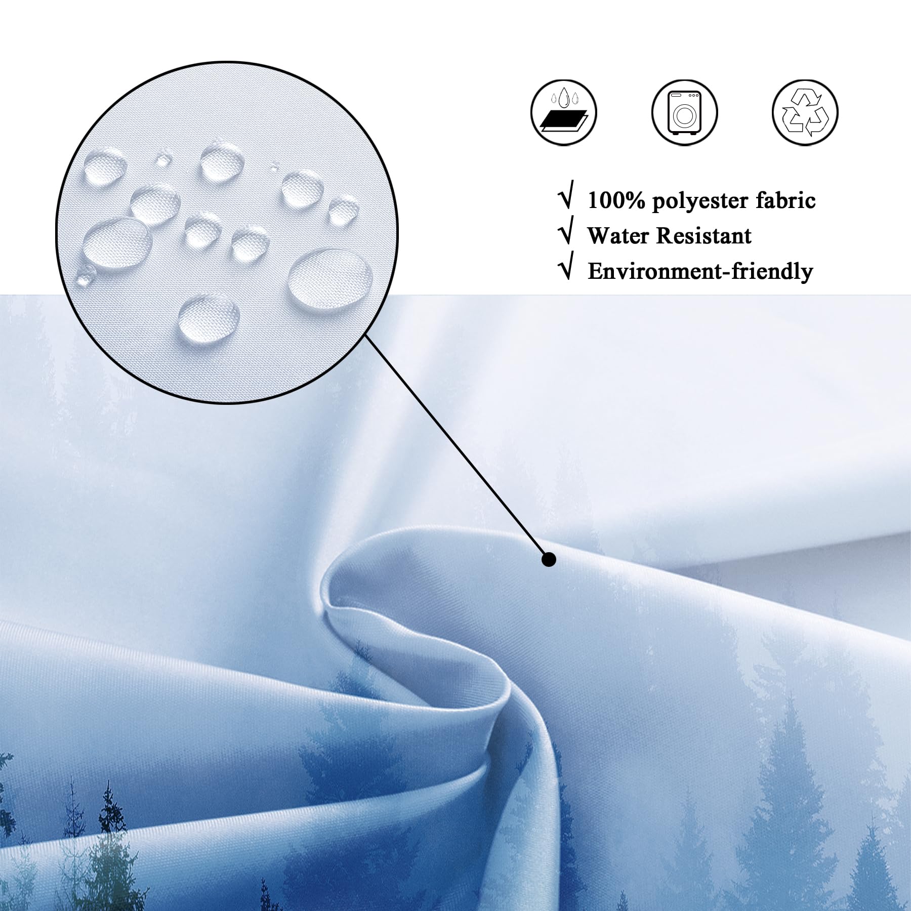 Riyidecor Small Stall Shower Curtain For Bathroom Decor 36Wx72H Narrow Half Rv Nature Blue Mens Misty Tree Mountain Foggy Woodla