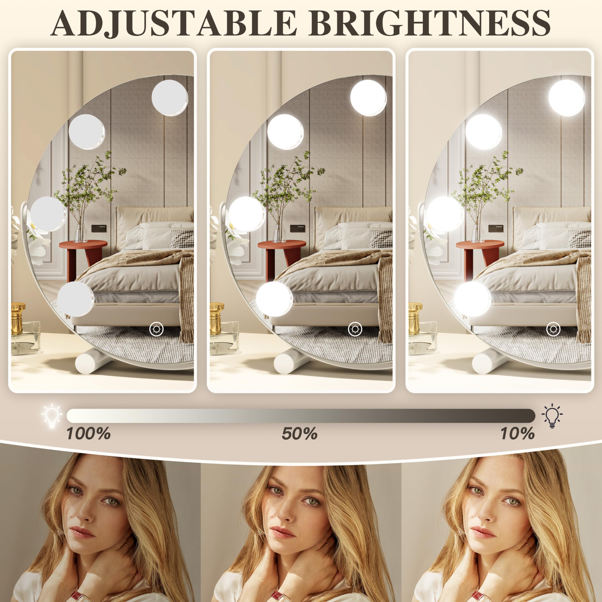 ROLOVE Vanity Mirror with Lights, 12 Inch Hollywood Mirror with Lights for Makeup Desk, LED Makeup Mirror with 7 Dimmable Bulbs