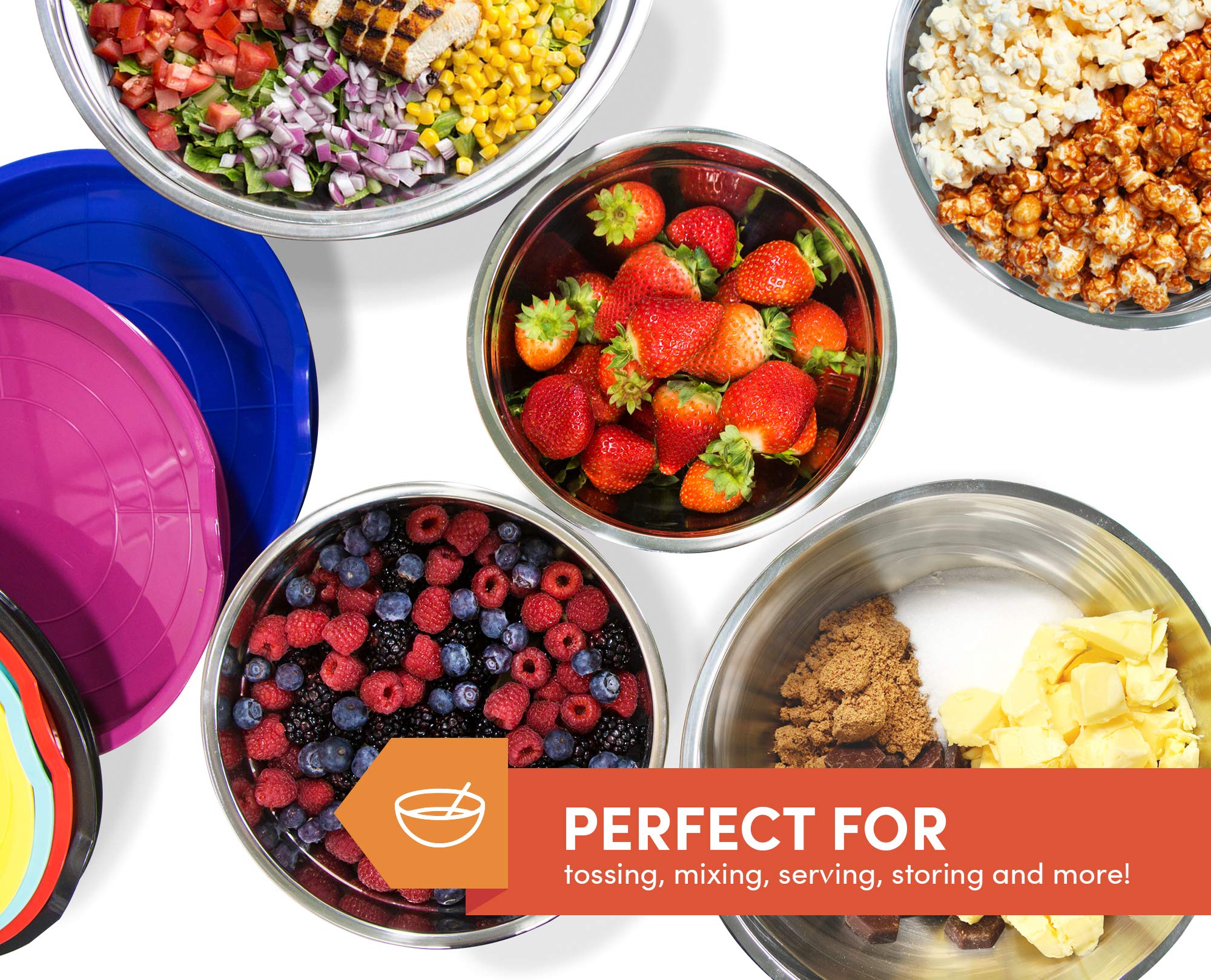 Elite Gourmet Ebs-0012#12-Piece Stainless Steel Interior Colored Stackable Nesting Mixing Bowls (Set Of 6) Space Saving Food Sto